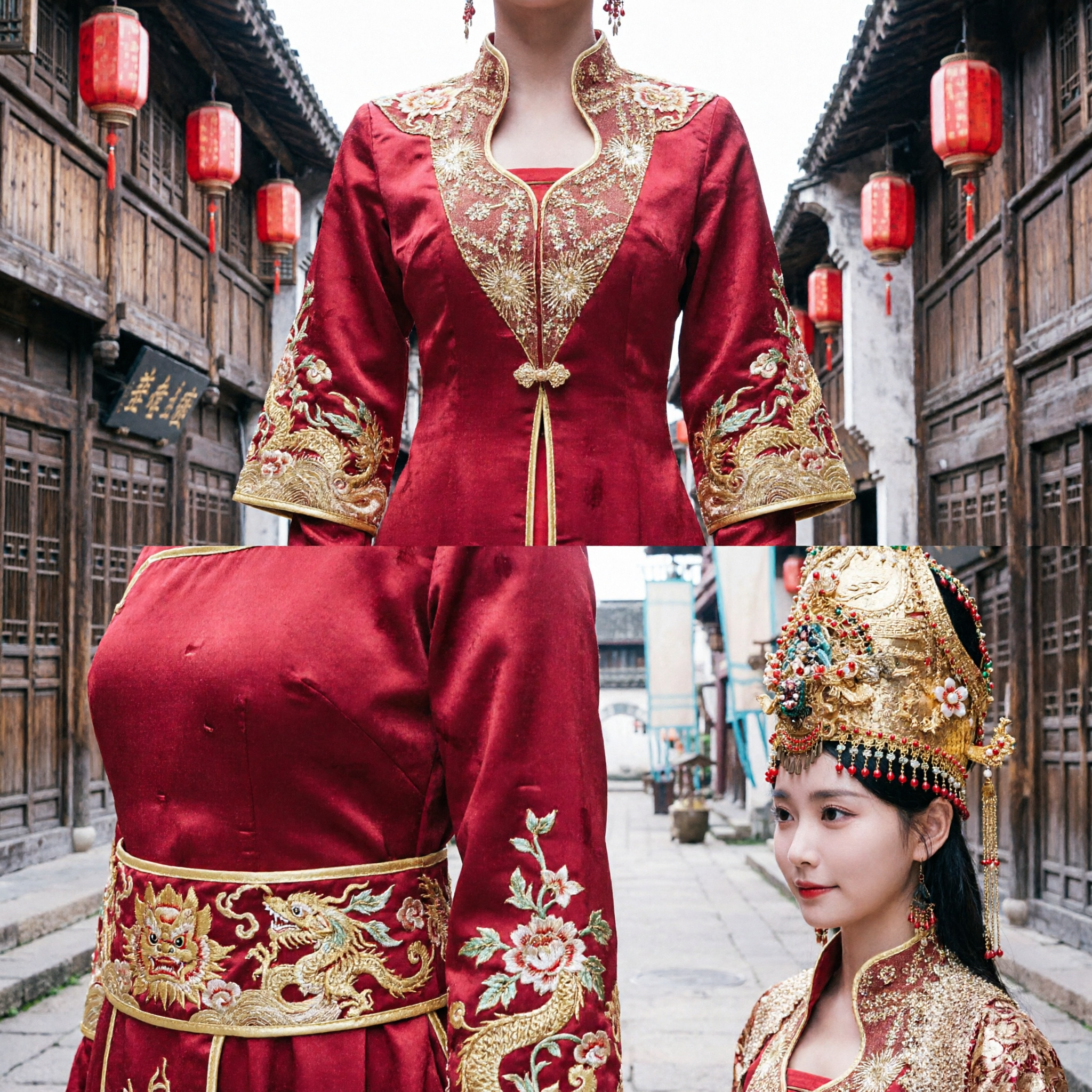 Chinese Traditional Wedding Dress Ancient Tang Dynasty Bridal Hanfu Red Gold Embroidery Costume for Women - Asian Costume