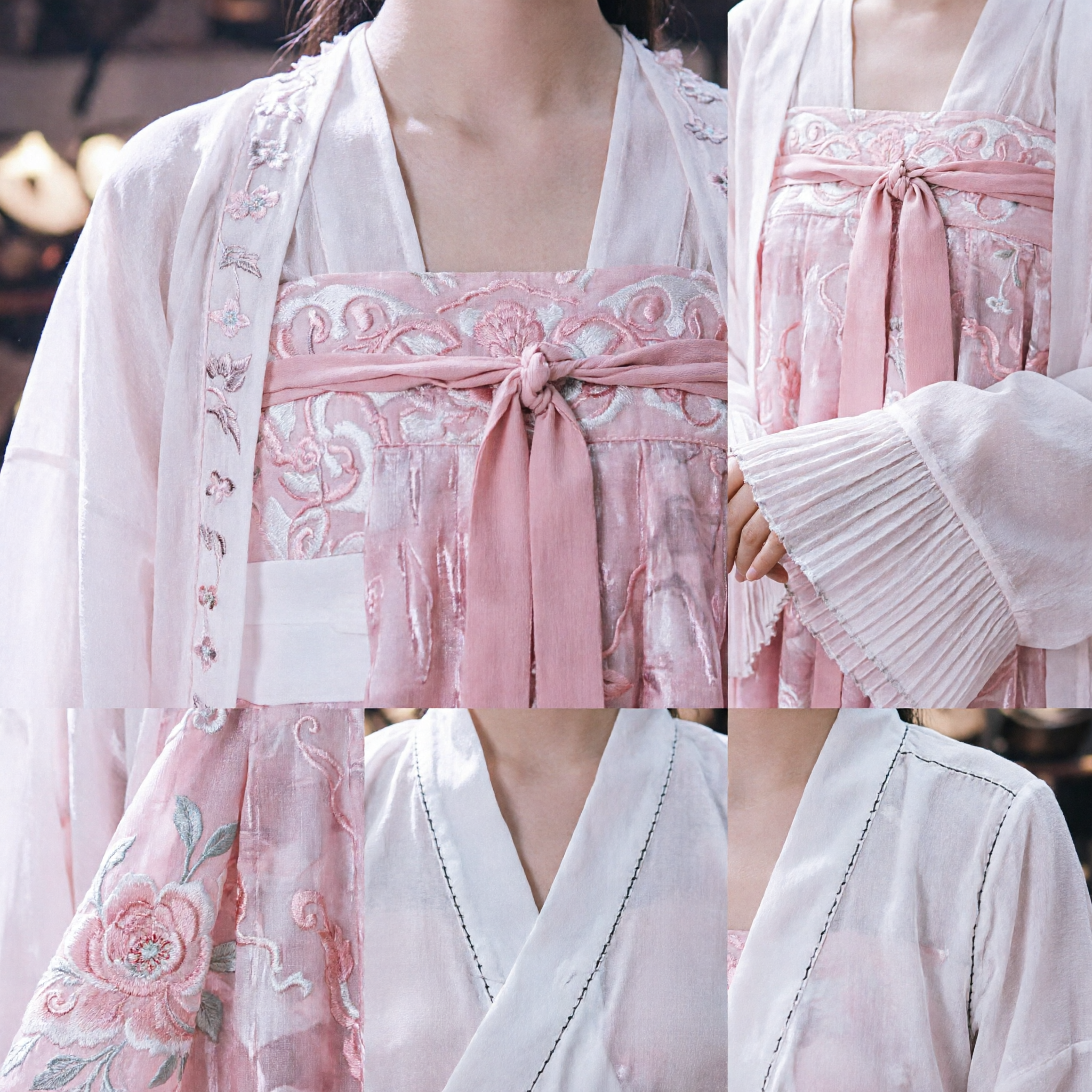 우아한 분홍색과 흰색 전통 중국 한푸 복장 고대 궁녀 드레스 (여성용) - Asian Costume