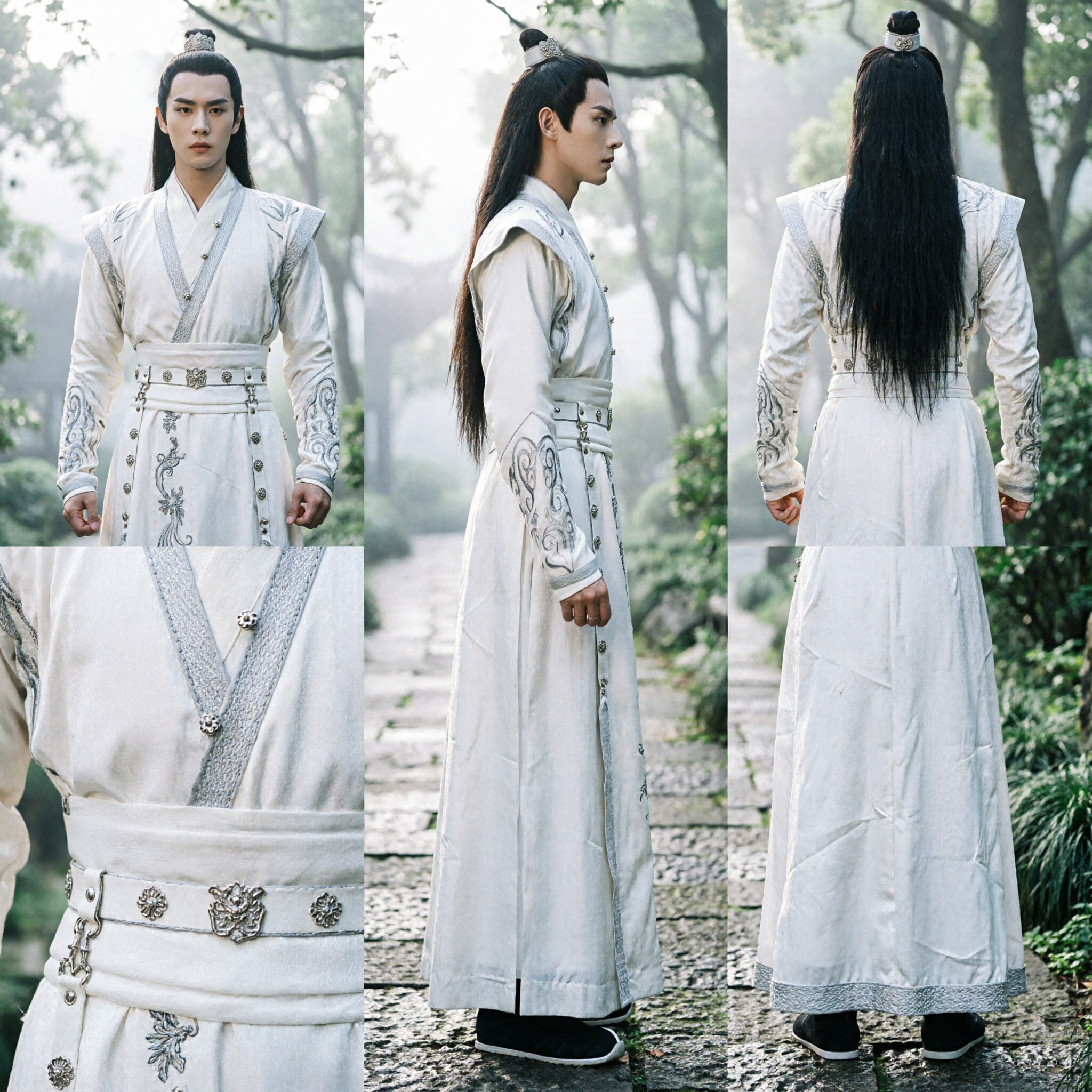 Costume Hanfu chinois ancien pour hommes, robe blanche de sabreur Wuxia, vêtement historique traditionnel pour cosplay - Asian Costume