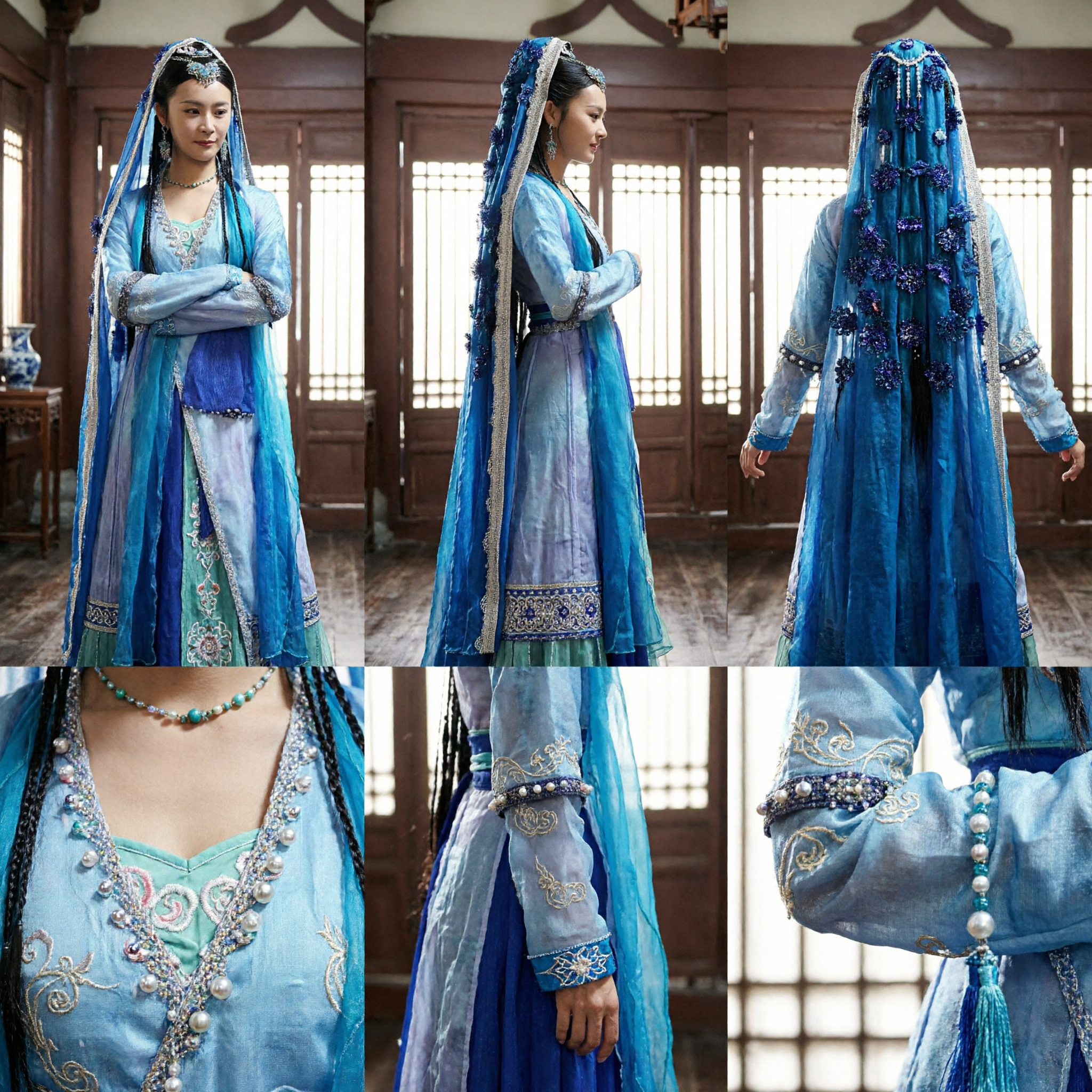 고대 중국 파란색 한푸 의상 여성 전통 공주 드레스 역사 드라마 코스프레 공연복 - Asian Costume