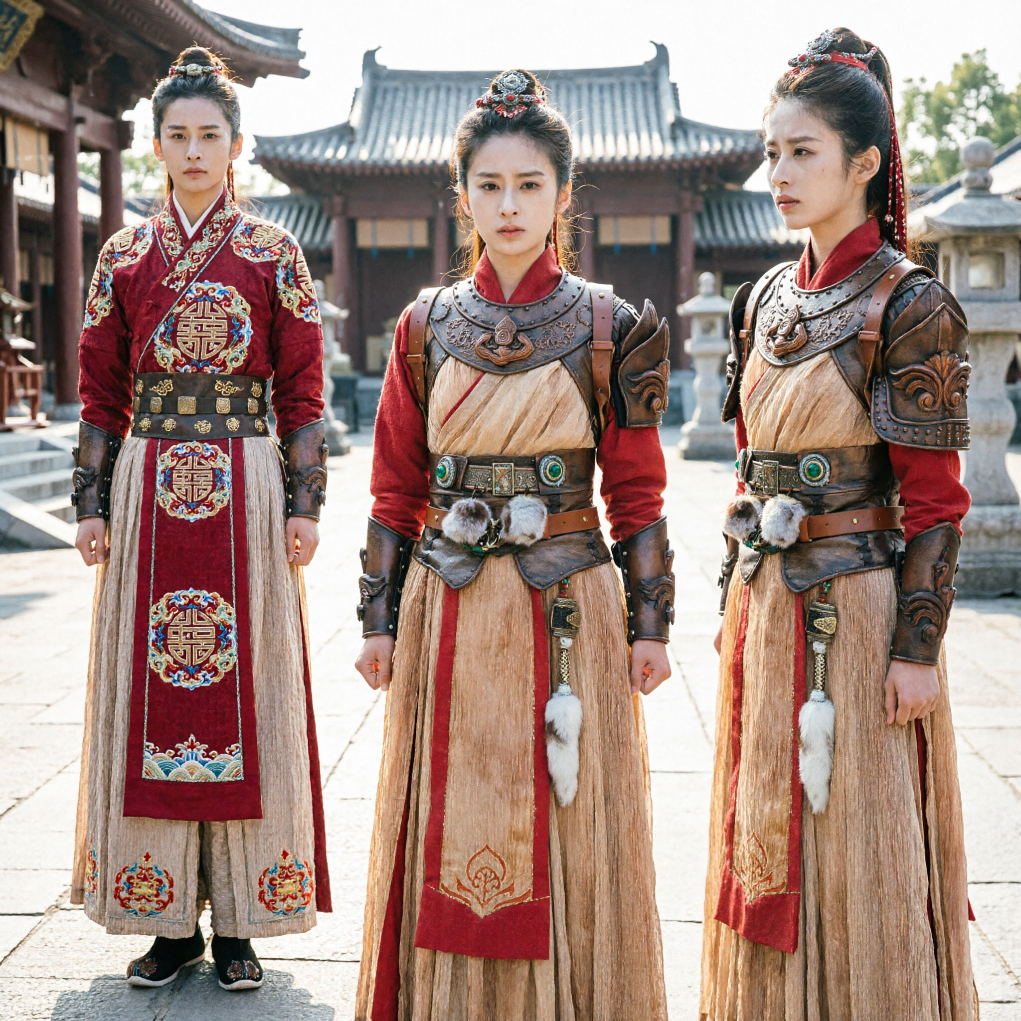 زي جنرال محاربة صينية قديمة - ملابس هانفو ووشيا للكوزبلاي للنساء مع درع ورمح - Asian Costume