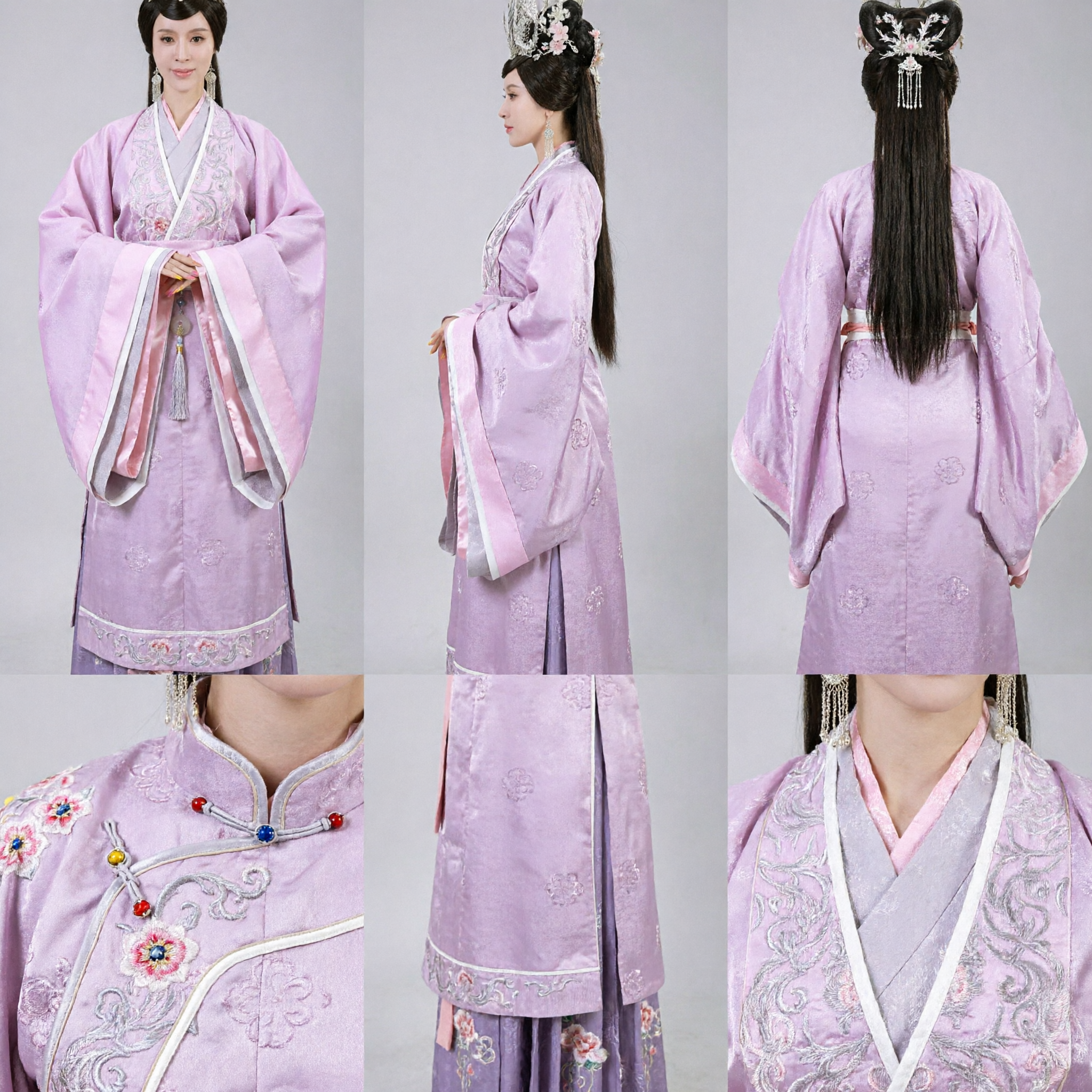 Set Costume Hanfu Tradizionale Cinese Antico da Principessa Rosa per Donne con Copricapo Fenice Argentato per Cosplay - Asian Costume