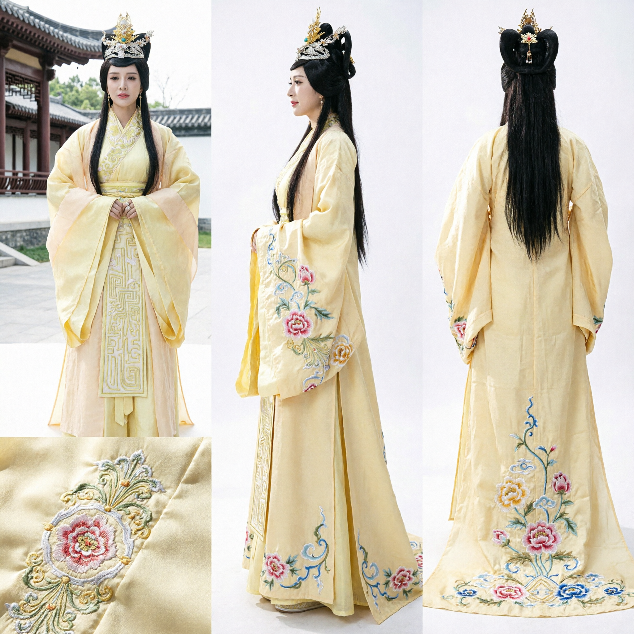 Costume Hanfu jaune chinois ancien, robe de princesse brodée traditionnelle pour femmes pour cosplay historique - Asian Costume
