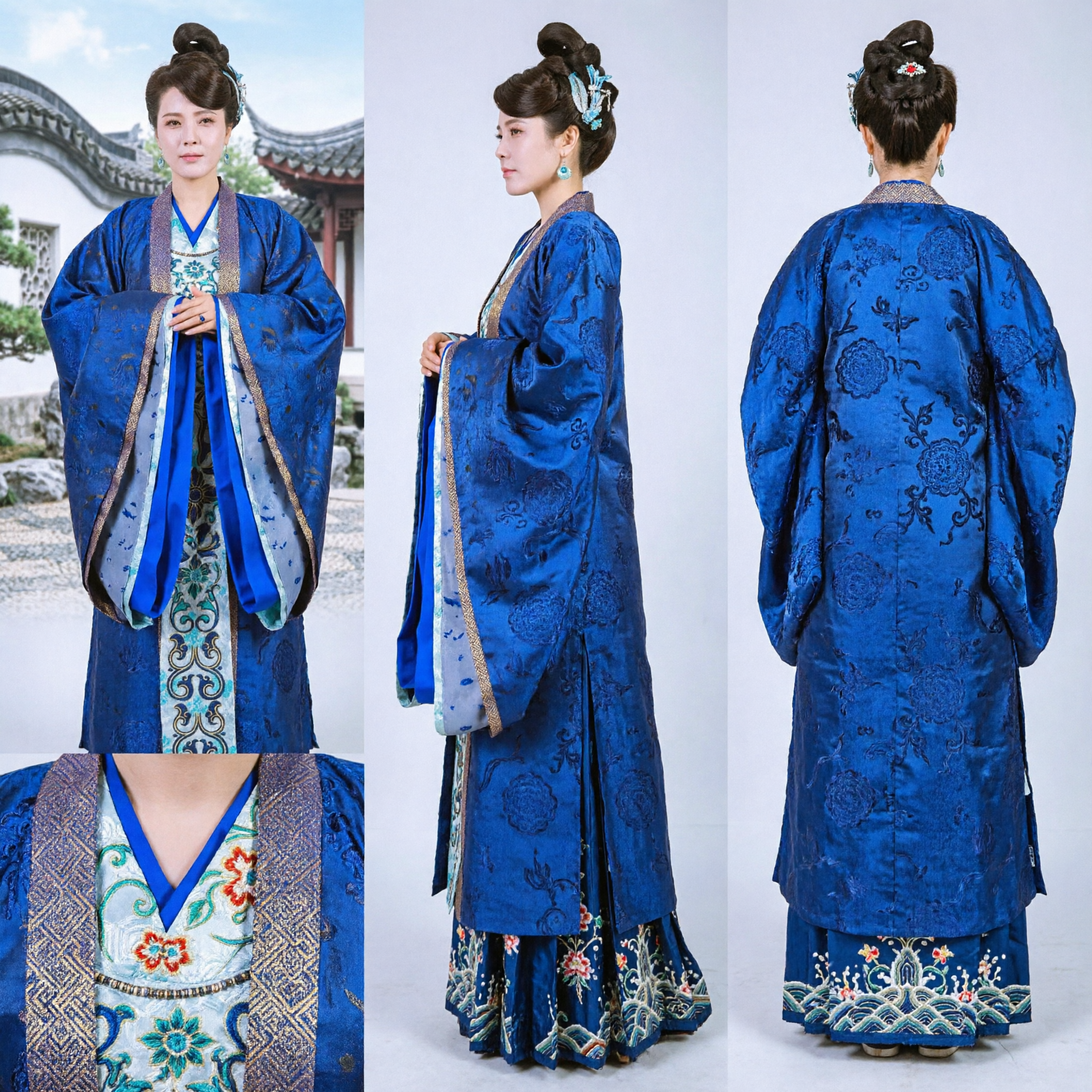 Starożytny chiński niebieski kostium Hanfu, tradycyjna suknia księżniczki szlachetnej z dynastii Han dla kobiet do występów scenicznych - Asian Costume