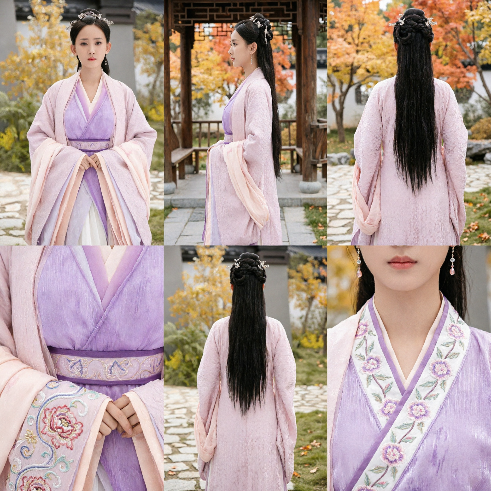 زي هانفو صيني تقليدي قديم أنيق - فستان ساحرة وردي وبنفسجي للسيدات - دراما تاريخية وكوزبلاي - Asian Costume