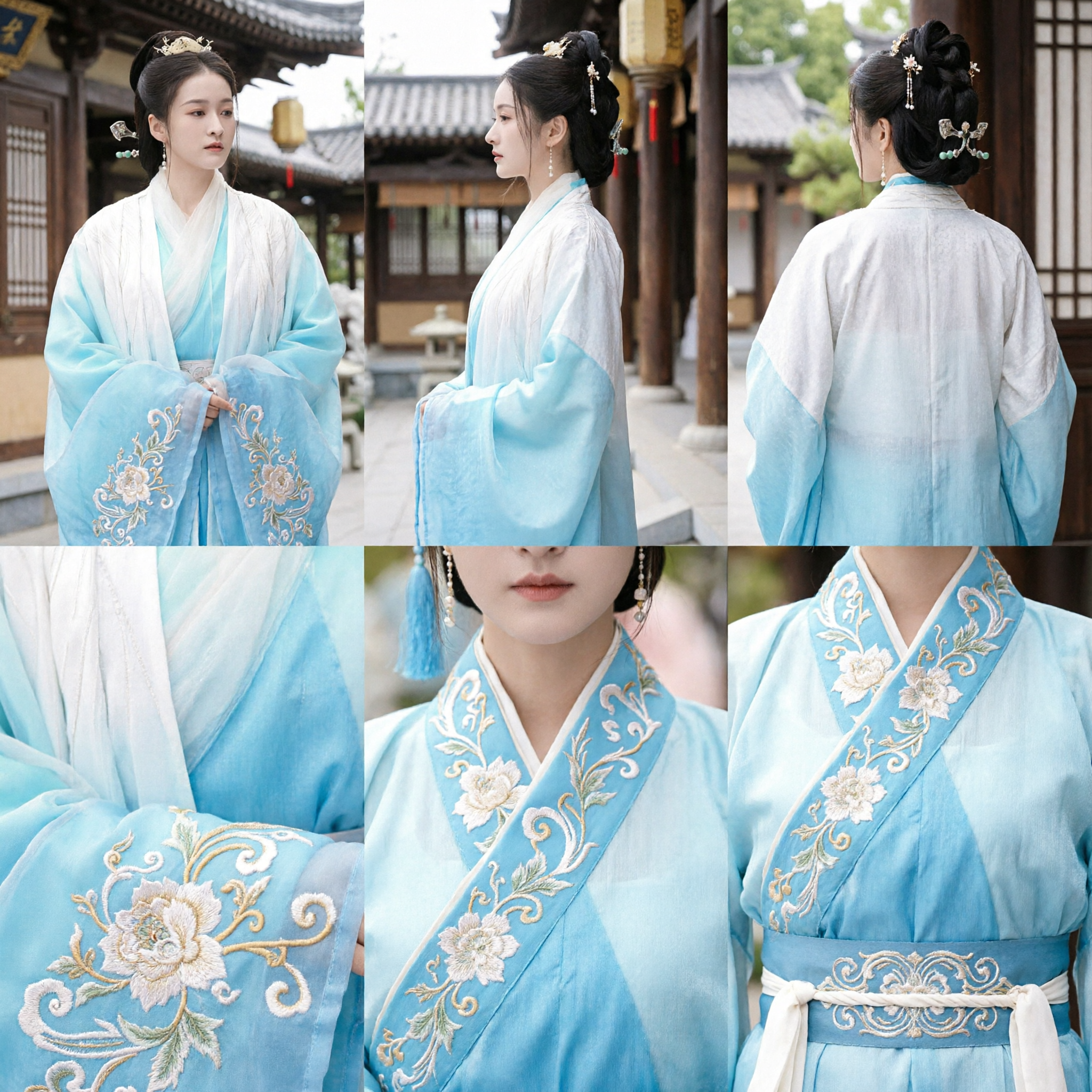 Elegant Blauw en Wit Verloop Hanfu Traditioneel Chinese Oud Prinses Kostuum voor Vrouwen Historische Cosplay - Asian Costume