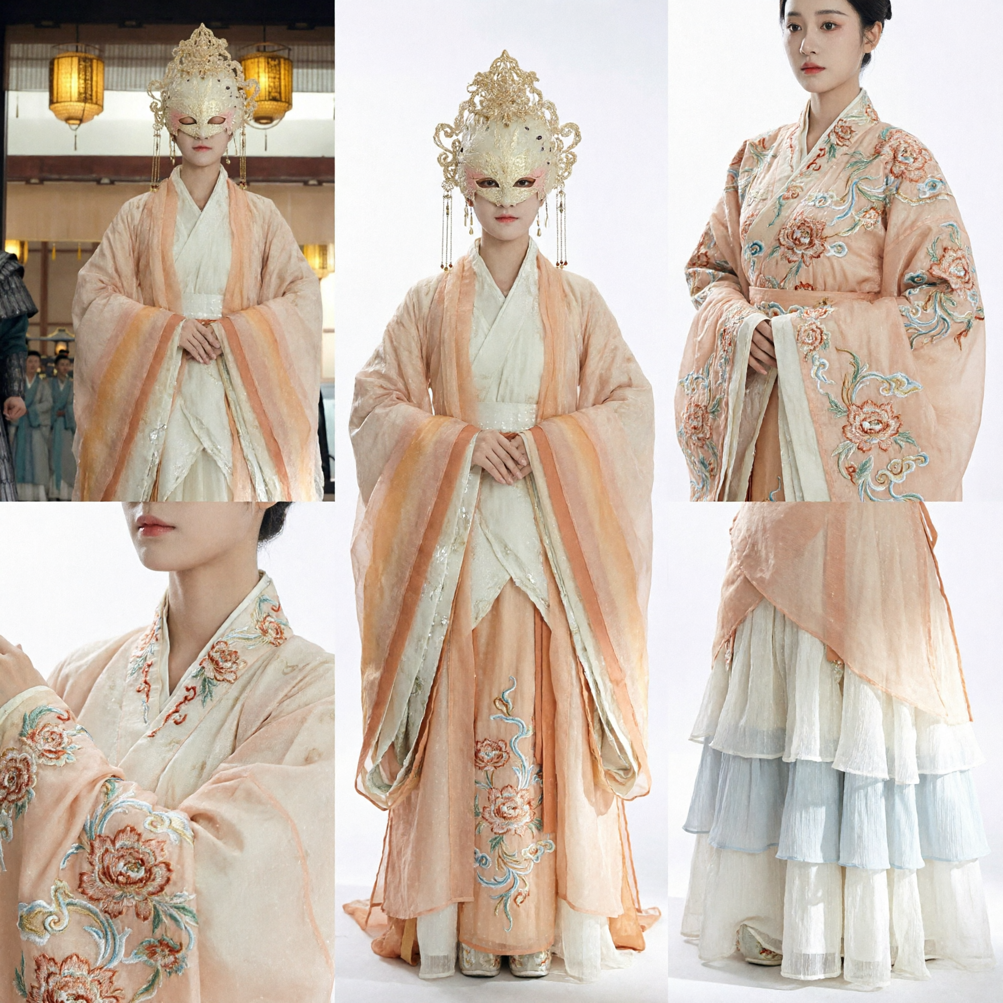 Costume da Fata Cinese Antico Hanfu a Sfumatura Pesca con Maschera, Abito da Dea per Donne Cosplay - Asian Costume