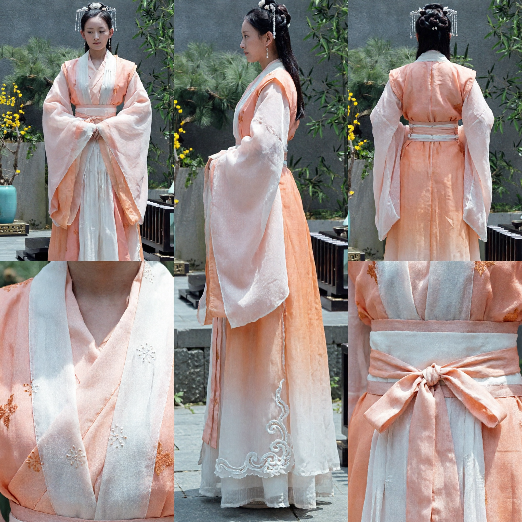 Elegant Pink and White Ancient Chinese Hanfu Costume Traditional Wide Sleeve Dress for Women Cosplay Performance - Asian Costume