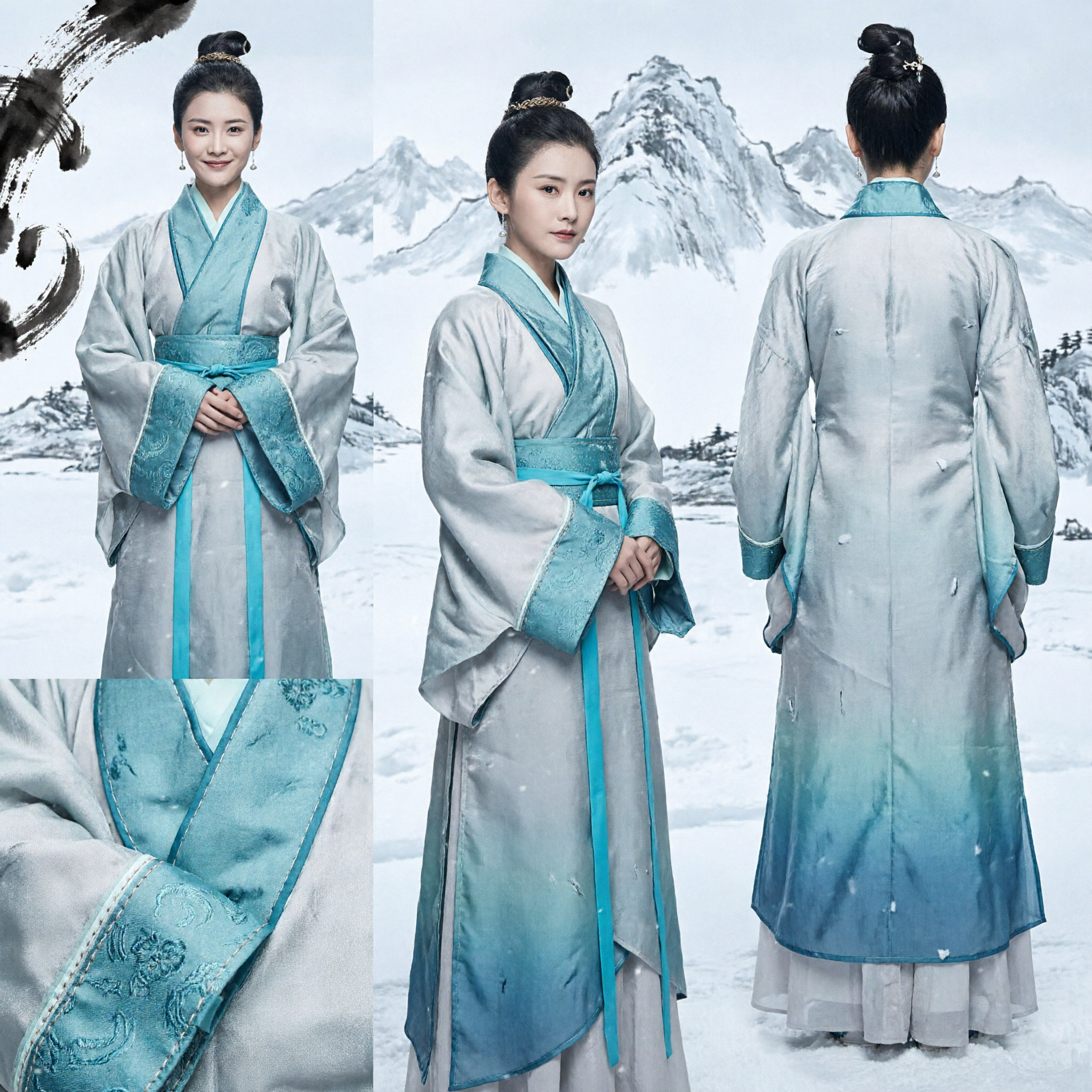 Vrouwen Traditioneel Chinees Hanfu Oud Prinsessenkostuum Blauwgroene Wuxia Zwaardvechterjurk voor Cosplay - Asian Costume