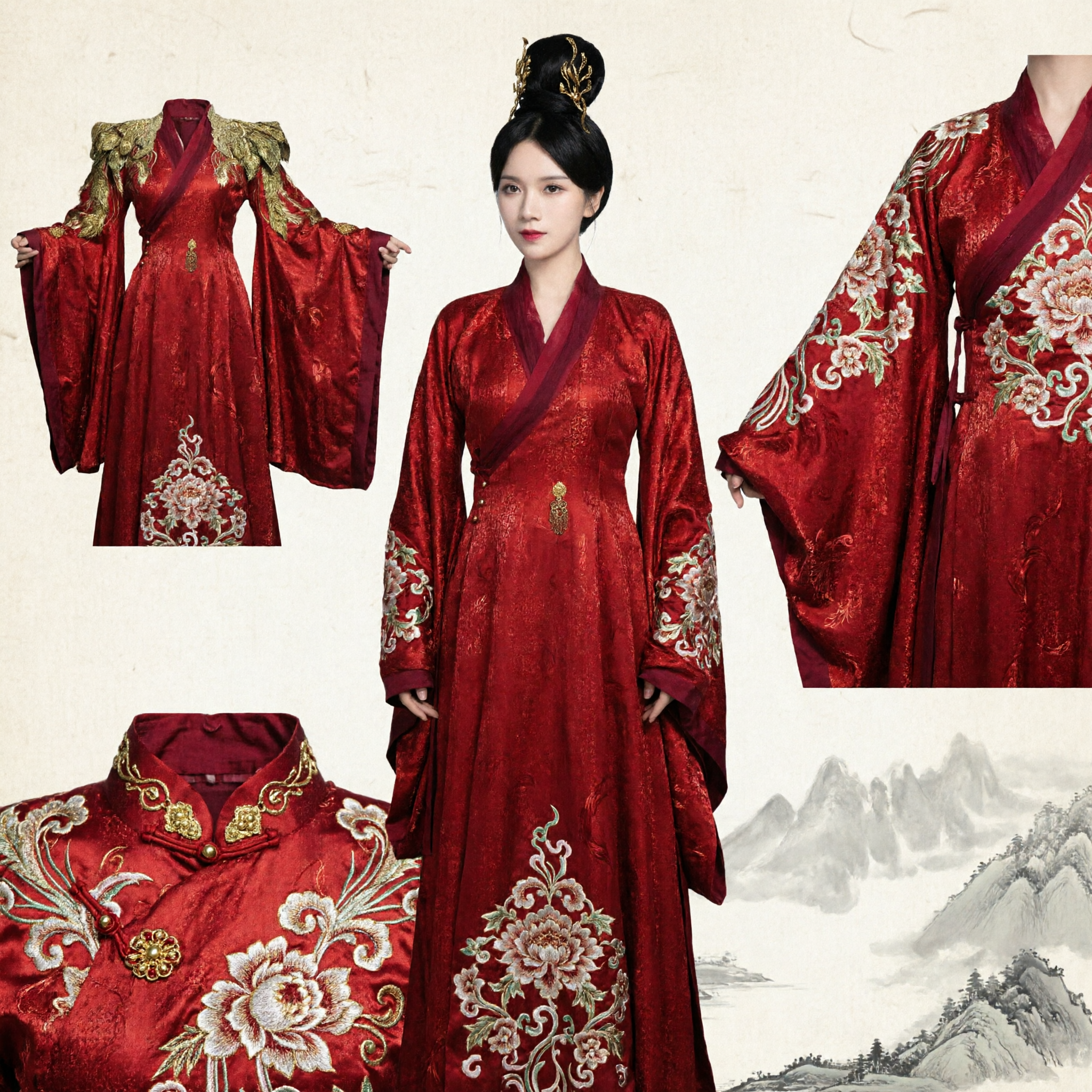 Traje de Imperatriz Vermelha Antiga Chinesa Vestido Hanfu de Dama do Palácio Tradicional com Bordado Dourado para Cosplay - Asian Costume