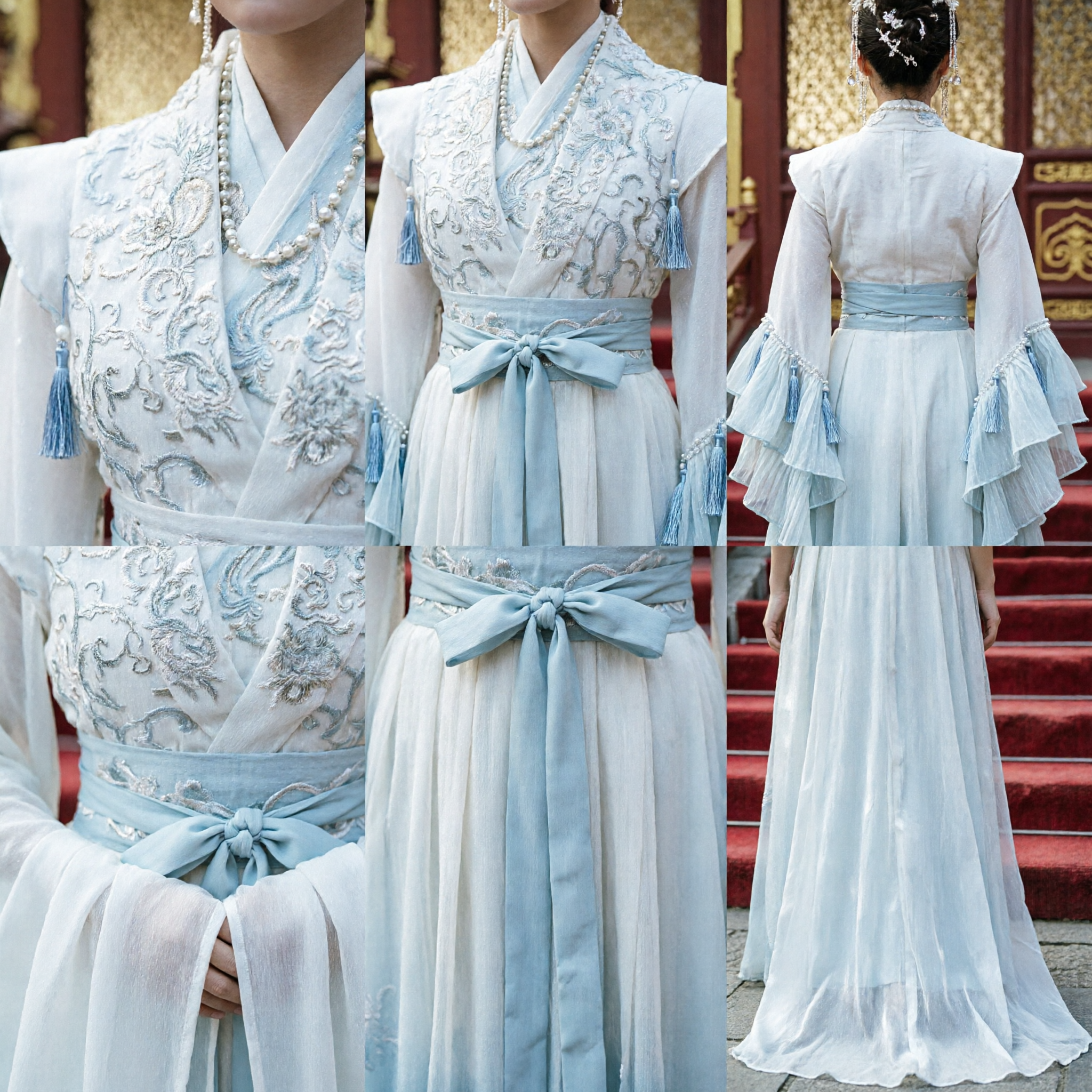 Vestido Hanfu Blanco Chino Antiguo Bordado, Traje Tradicional de Princesa o Dama Noble del Palacio para Mujer, Cosplay - Asian Costume