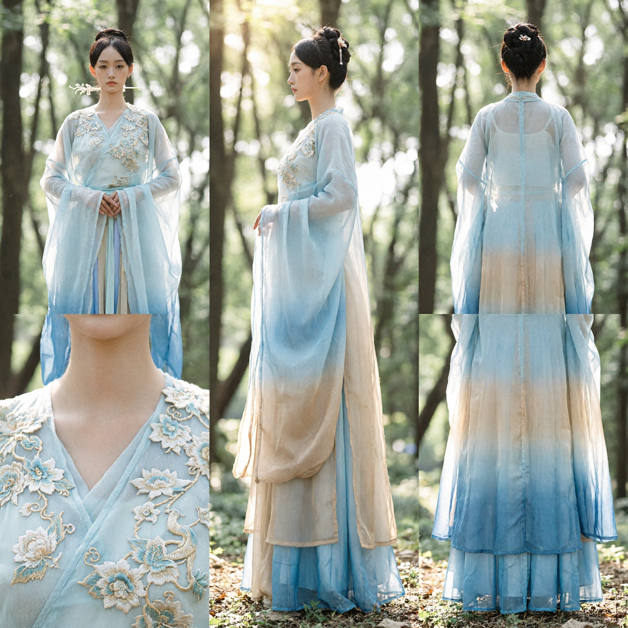 Elegant Traditional Chinese Hanfu Costume Ancient Fairy Dress Blue Green Robe for Women Cosplay Performance - Asian Costume