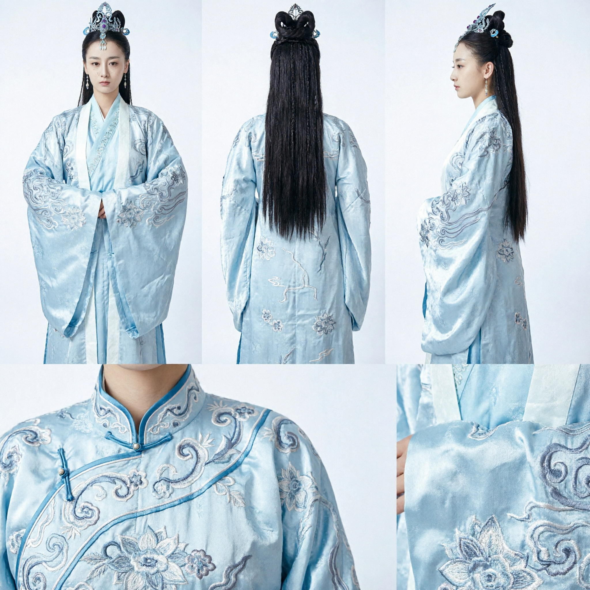 Starożytny Chiński Niebieski Kostium Hanfu Elegancka Suknia Wróżki Tradycyjna Wyszywana Szata dla Kobiet do Cosplayu - Asian Costume