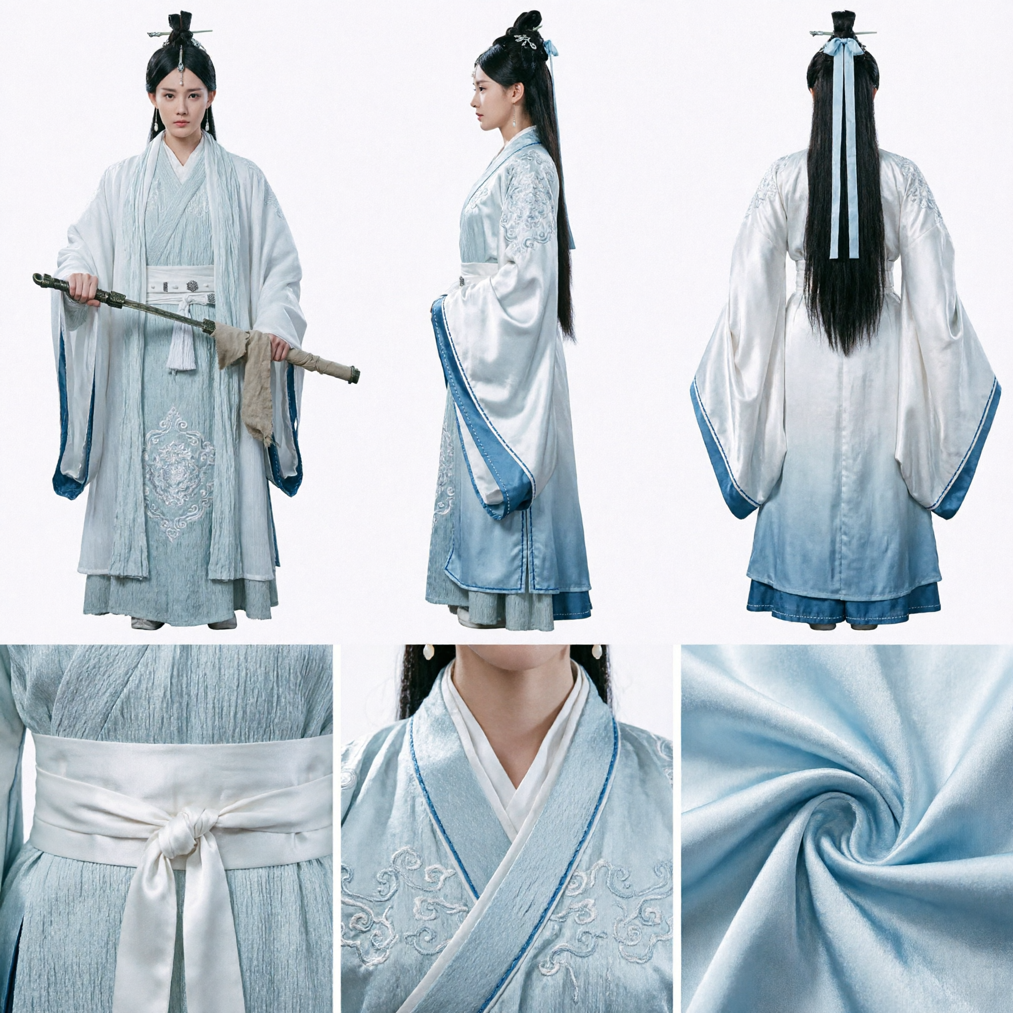 Starożytny chiński kostium szermierki Hanfu tradycyjna niebieska szata Wuxia sztuk walki dla kobiet Cosplay - Asian Costume