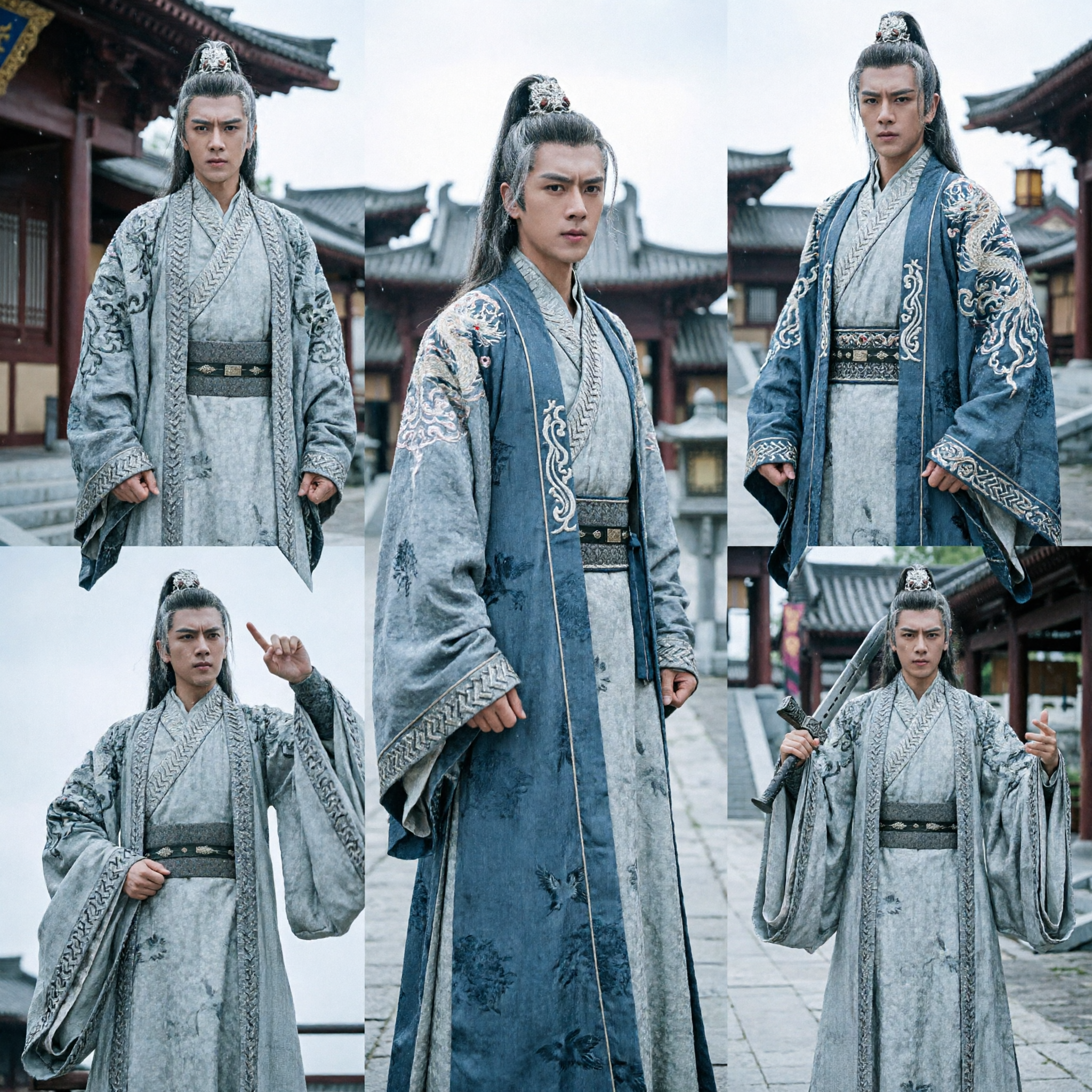 Traditionelles antikes chinesisches Schwertkämpfer-Wuxia-Kostüm Graues Hanfu-Gewand Männer-Kampfkunst-Cosplay-Outfit - Asian Costume