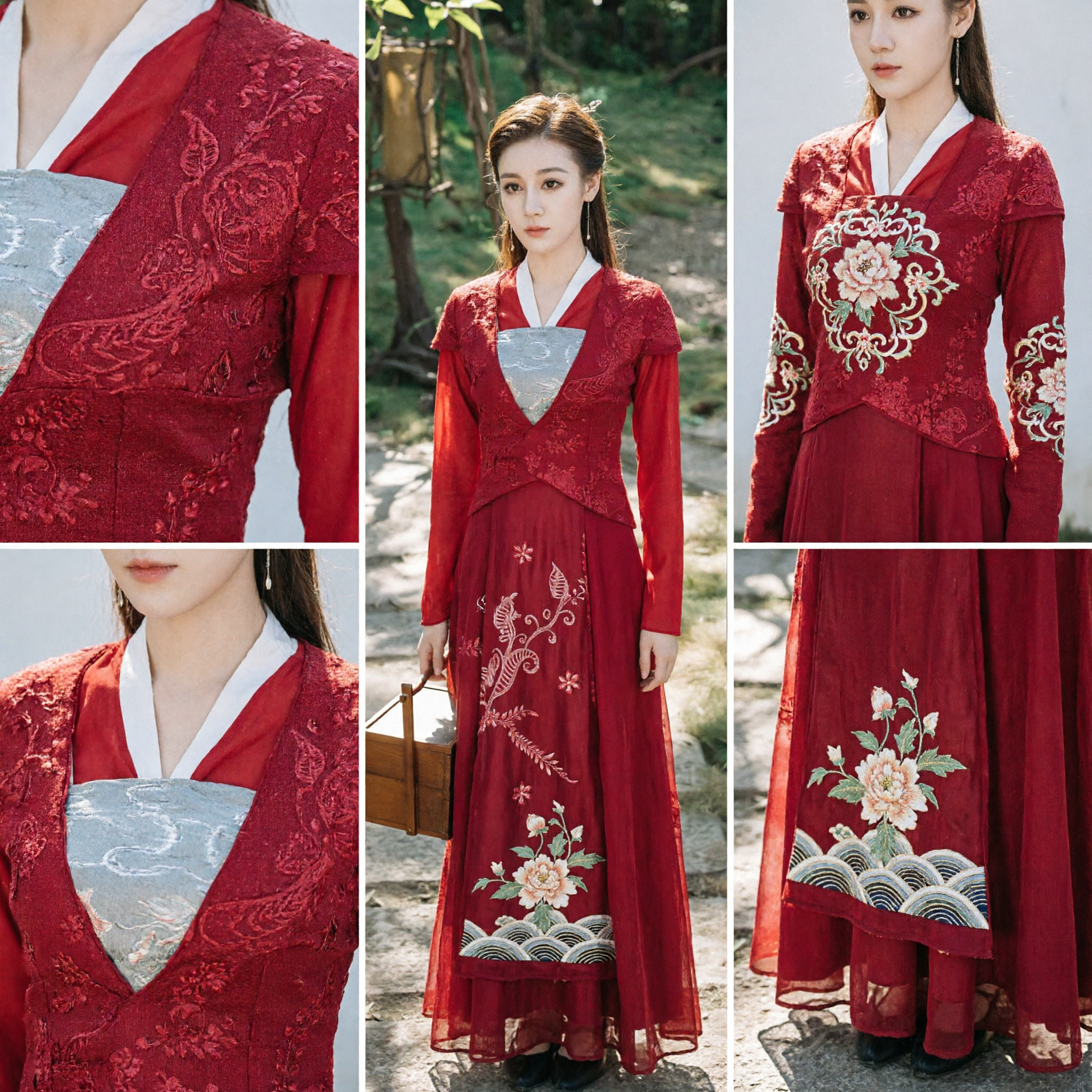 Robe Hanfu Rouge Traditionnelle Chinoise - Costume Ancien à Manches Longues Brodé pour Femmes Cosplay Historique - Asian Costume