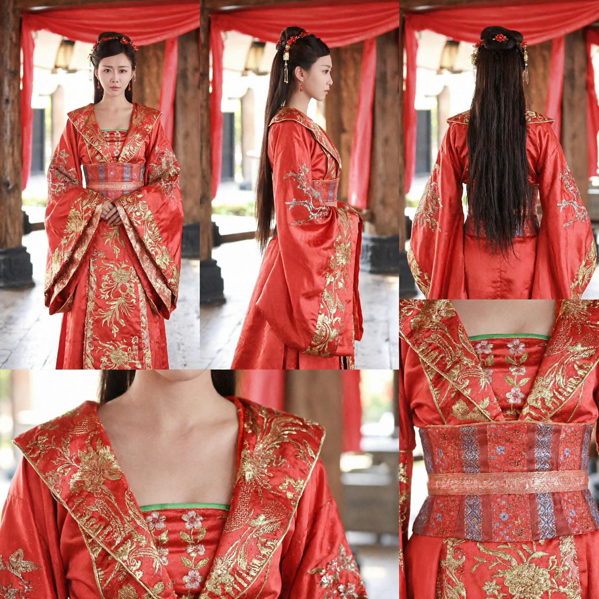 Vestido de Noiva Hanfu da Dinastia Tang Chinesa Antiga, Vestido Vermelho Bordado Tradicional Histórico para Mulheres - Asian Costume