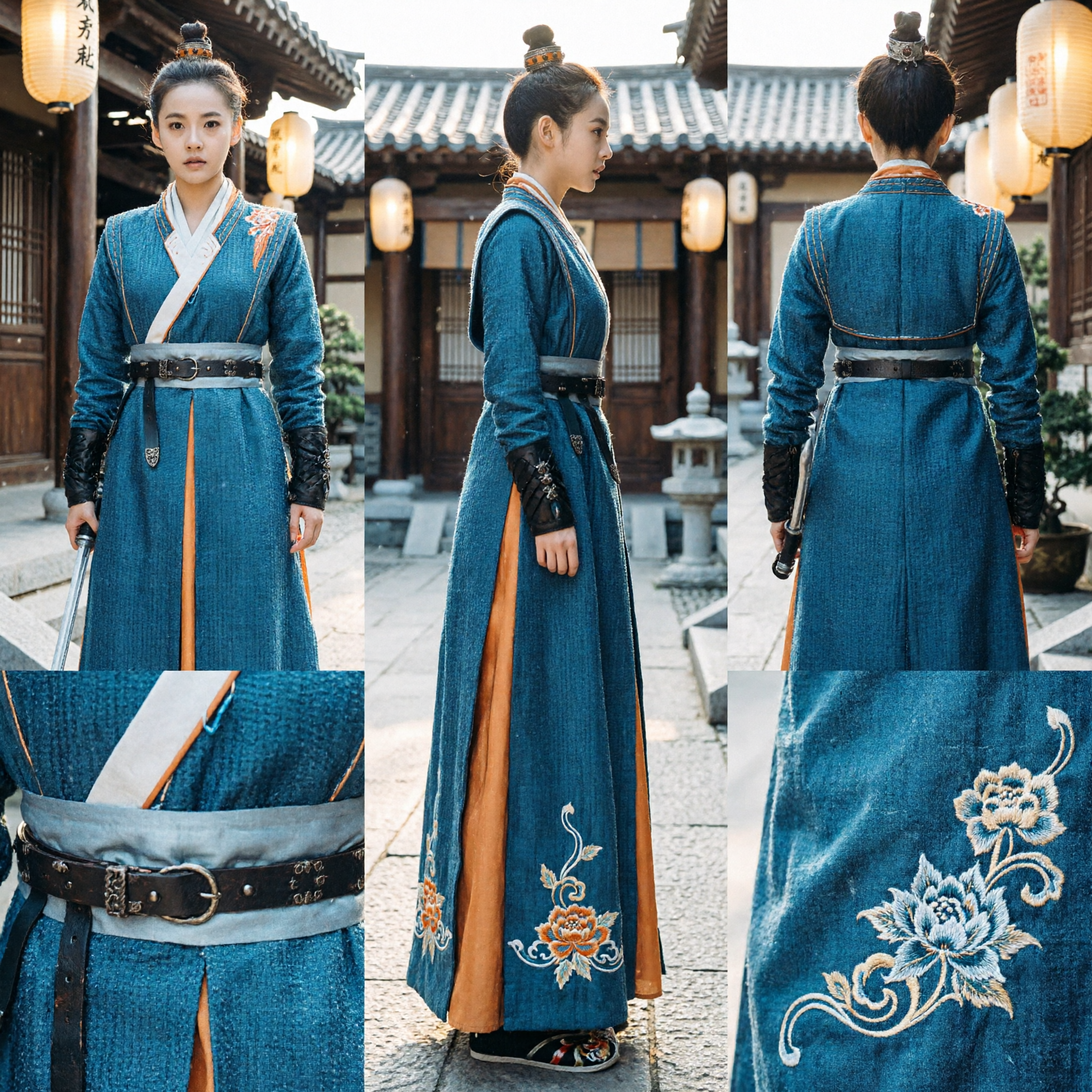 Costume da Guerriera con Spada Cinese Antica Abito Blu Hanfu Wuxia per Cosplay Donne - Asian Costume