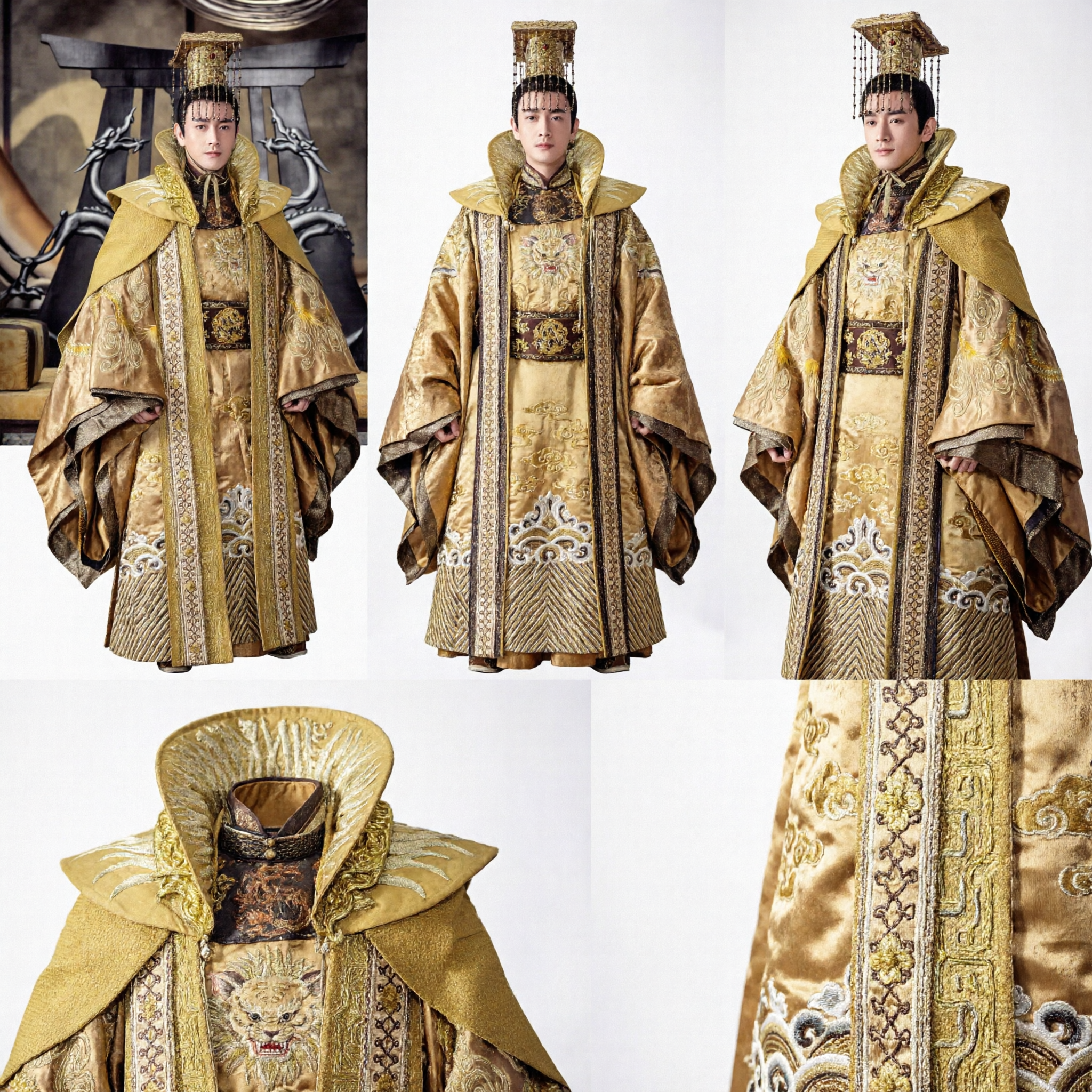 Traje do Imperador Chinês Antigo Manto Dourado Real com Dragão Hanfu Tradicional com Coroa para Cosplay Masculino - Asian Costume