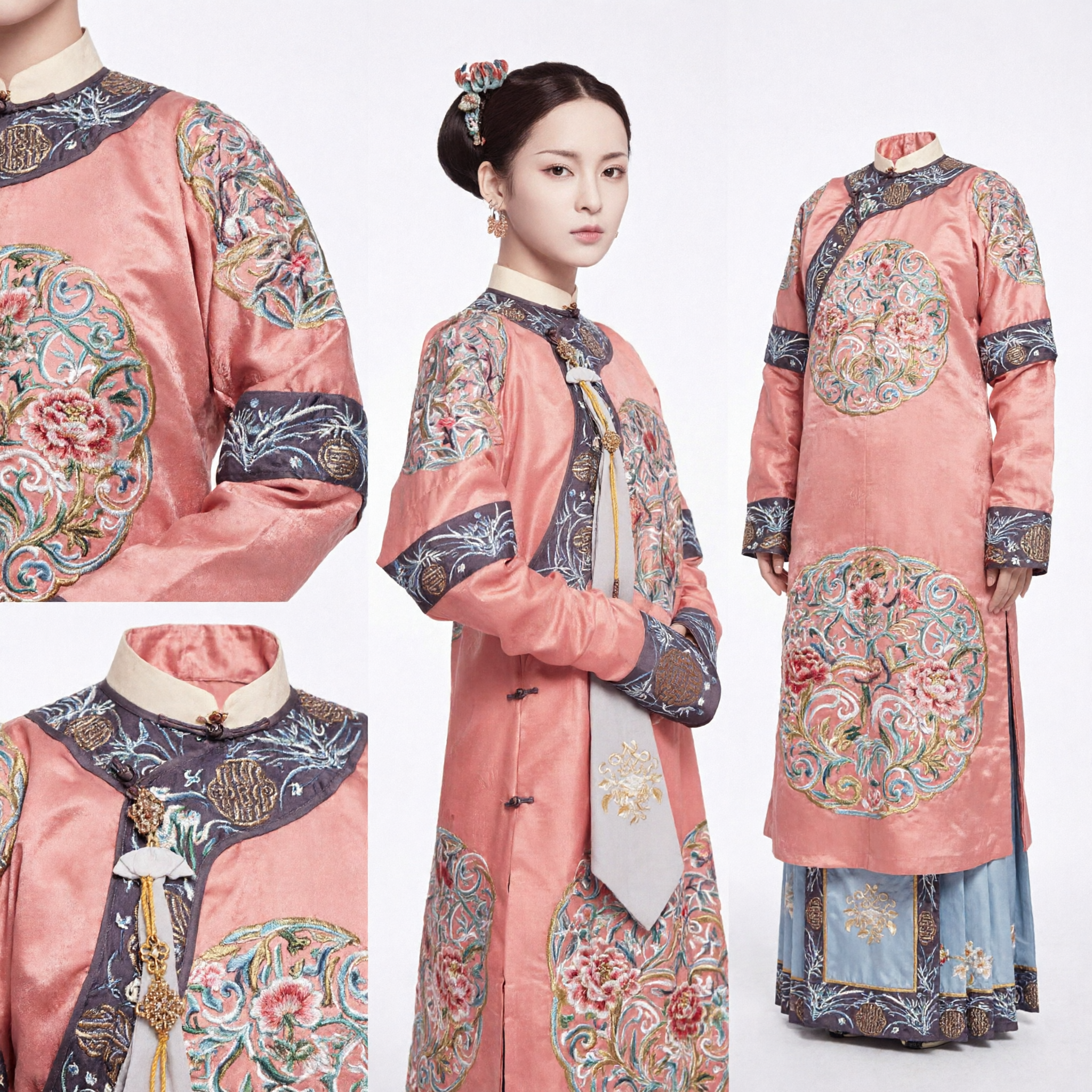 Traje da Princesa da Dinastia Qing Tradicional Chinês Robe Rosa Bordado Vestido de Dama Nobre Antiga para Mulheres - Asian Costume