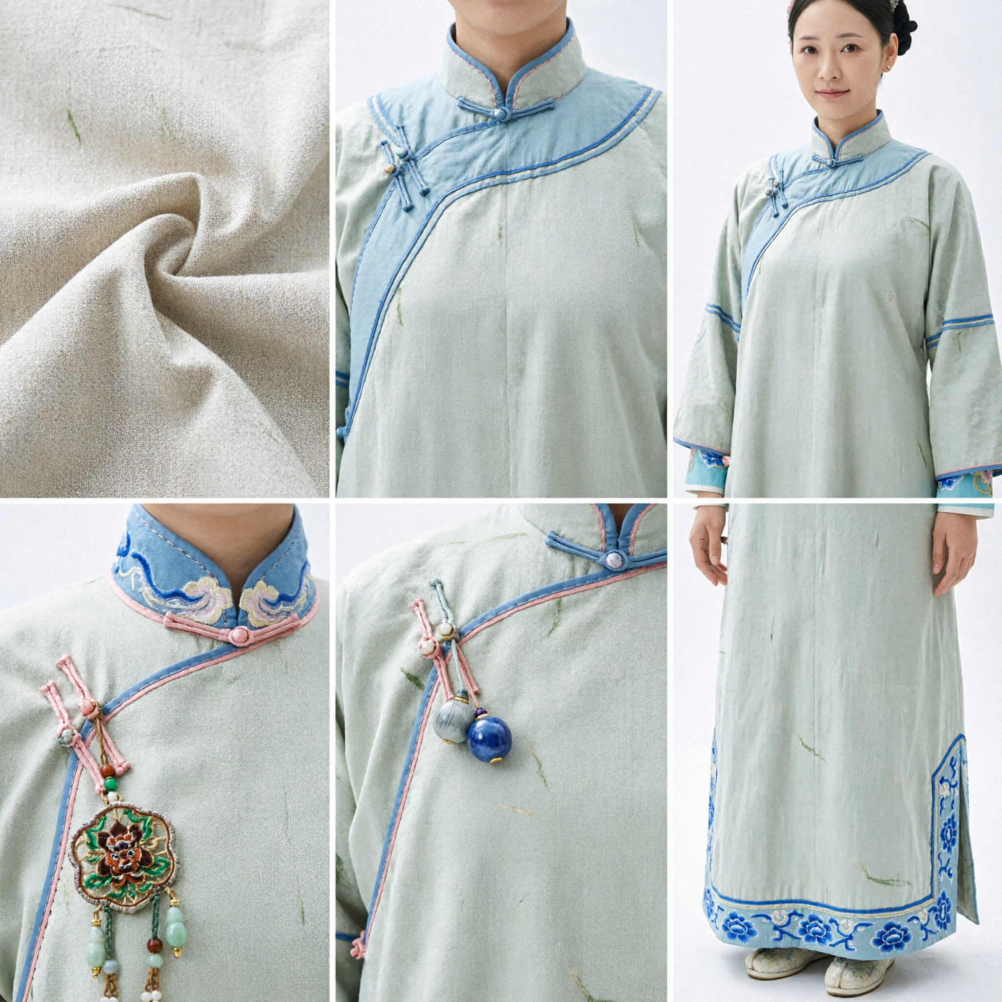 전통 중국 청나라 베이지 창파오 고대 만주 로브 역사 의상 여성 코스프레 - Asian Costume
