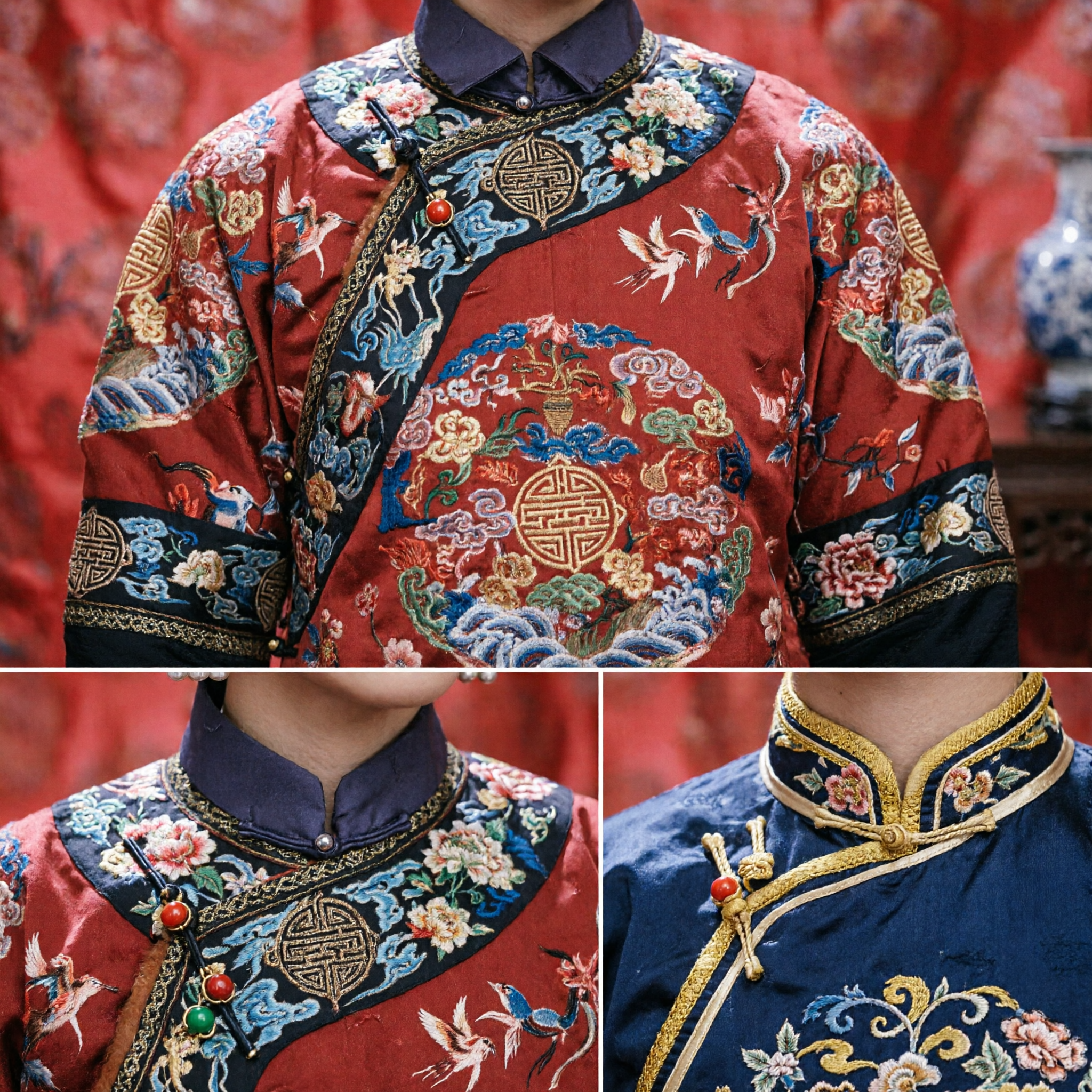 Tradycyjny chiński strój cesarzowej z dynastii Qing, czerwona haftowana szata z mandżurskim nakryciem głowy dla kobiet do historycznego cosplayu - Asian Costume