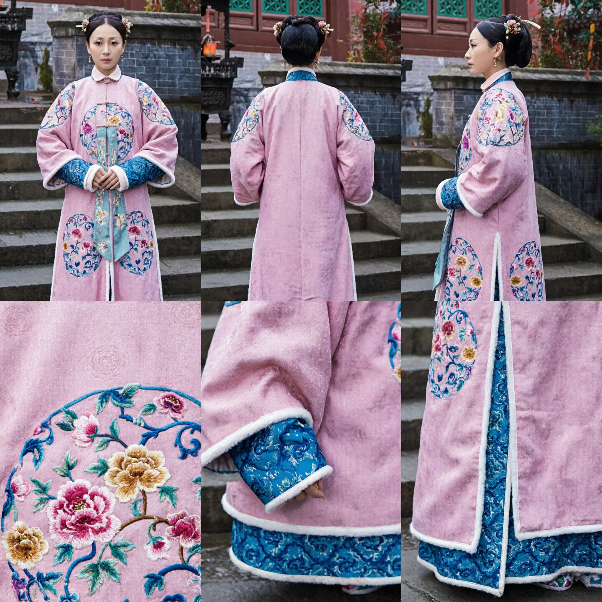 Traje da Princesa da Dinastia Qing Tradicional Chinês Robe Rosa Manchu com Bordado Roupa de Cosplay Histórico para Mulheres - Asian Costume