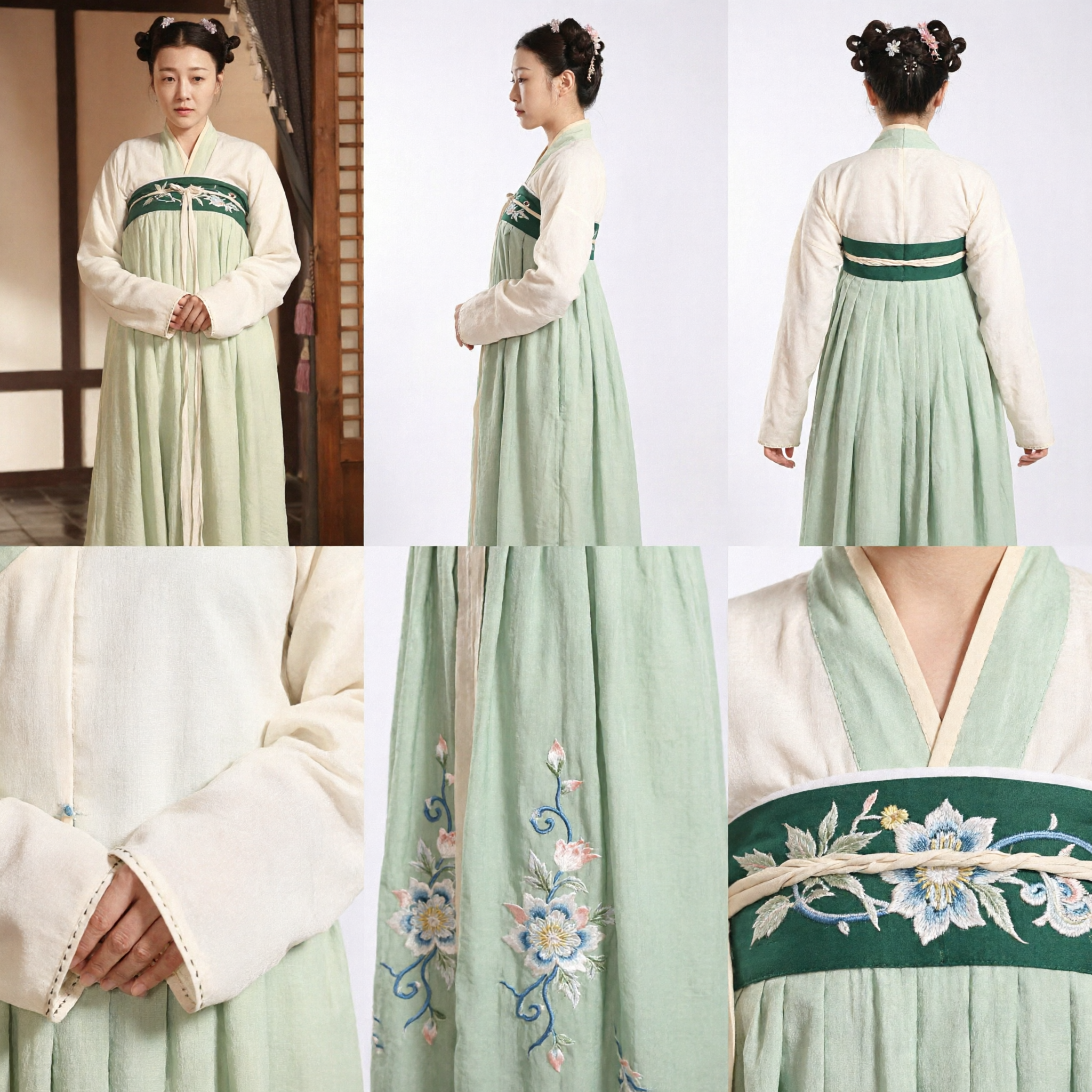 Traje de Princesa da Dinastia Tang Hanfu Tradicional Chinês Saia Verde Bordada e Blusa Branca para Mulheres - Asian Costume