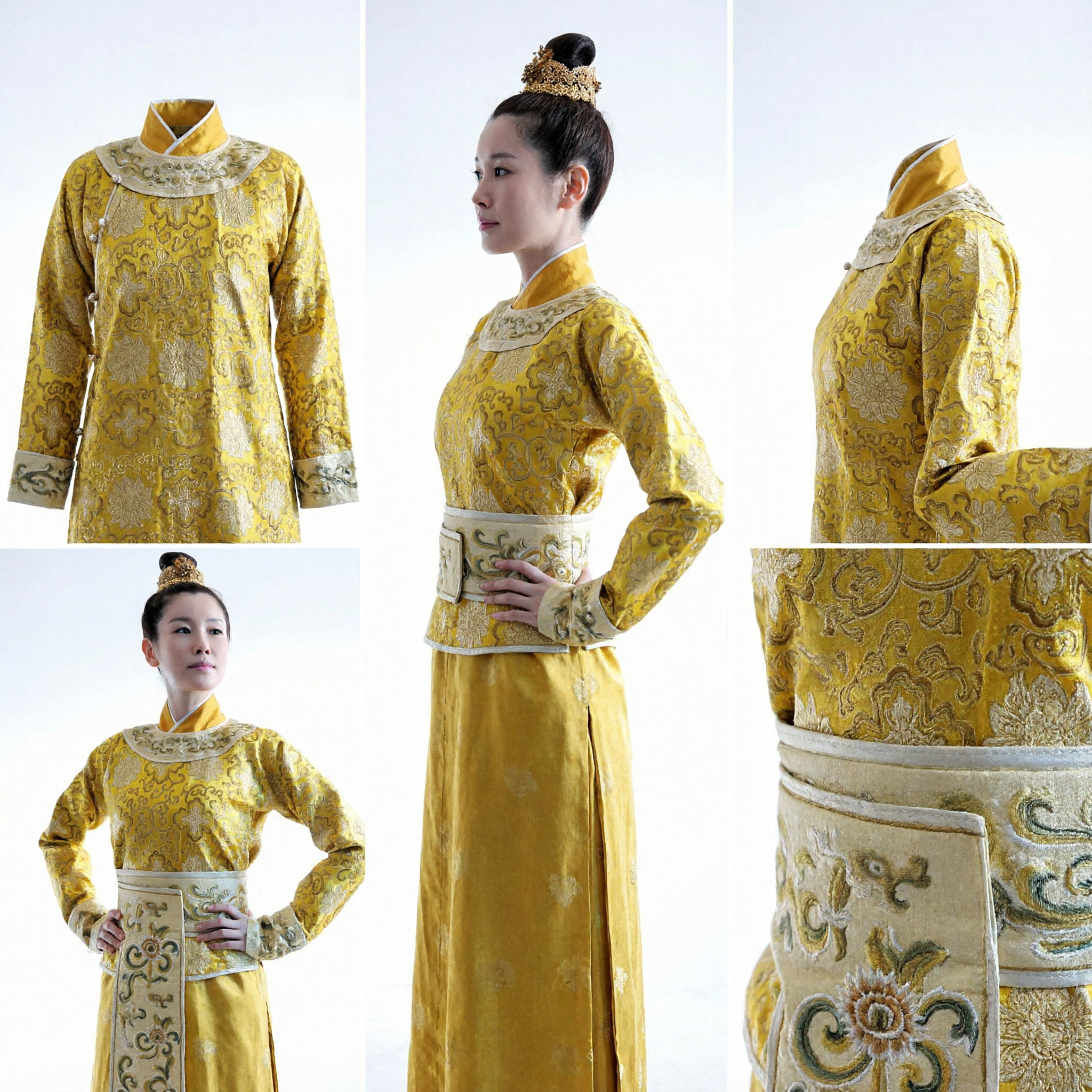 Traditioneel Chinees Oud Geel Brokaat Kostuum Compleet Set Keizerin Koningin Hanfu Jurk voor Vrouwen Historische Cosplay - Asian Costume