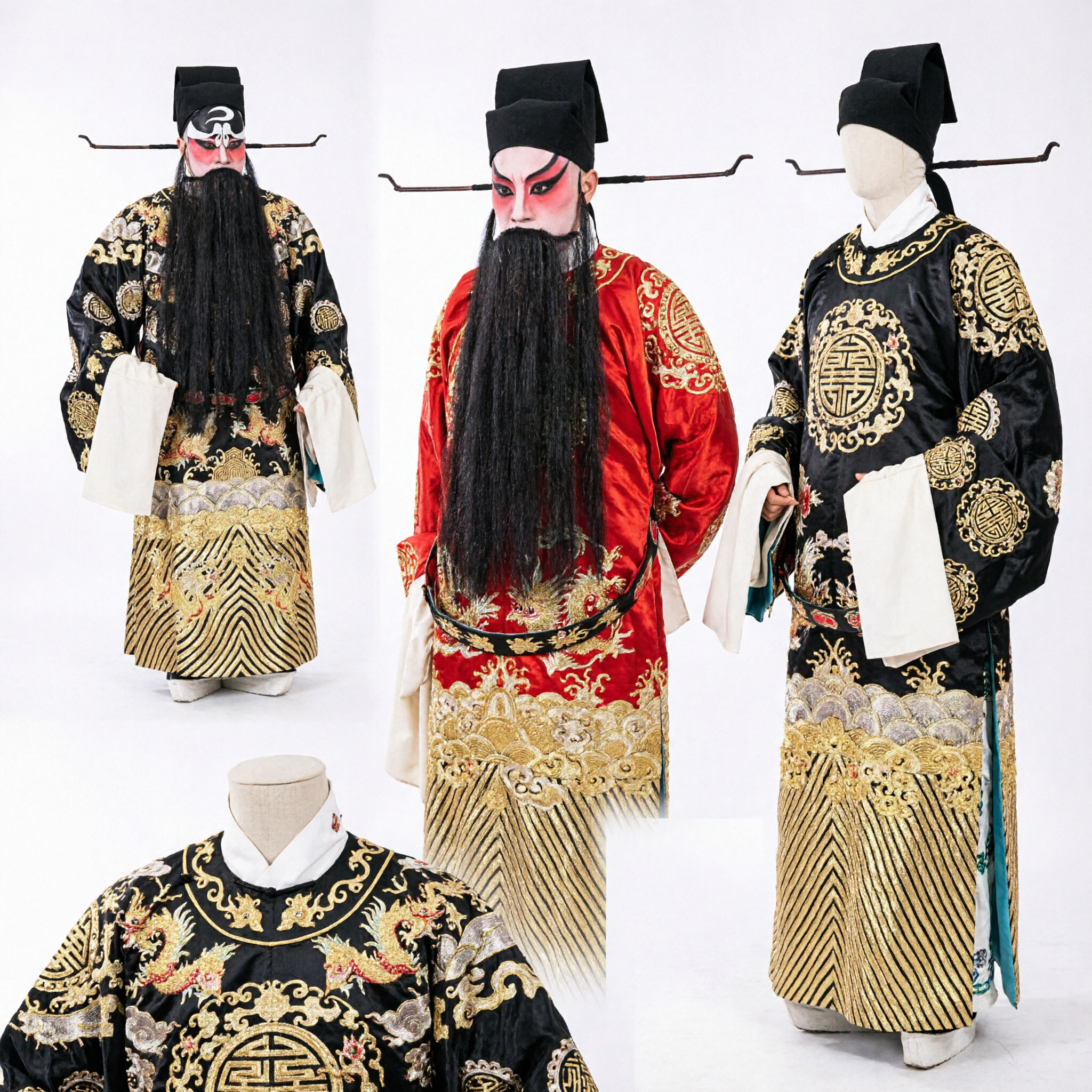 Traditionelles chinesisches Peking-Oper-Kostüm für Männer Schwarze Drachenrobe Richter Bao Bühnenauftritts-Outfit - Asian Costume