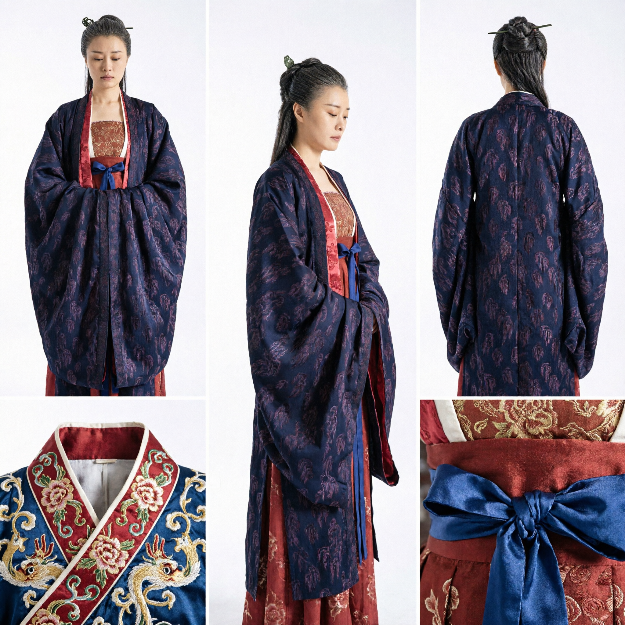 Elegantes antikes chinesisches Frauen-Hanfu Traditionelle dunkelblaue Robe Kostüm für historisches Cosplay und Drama - Asian Costume