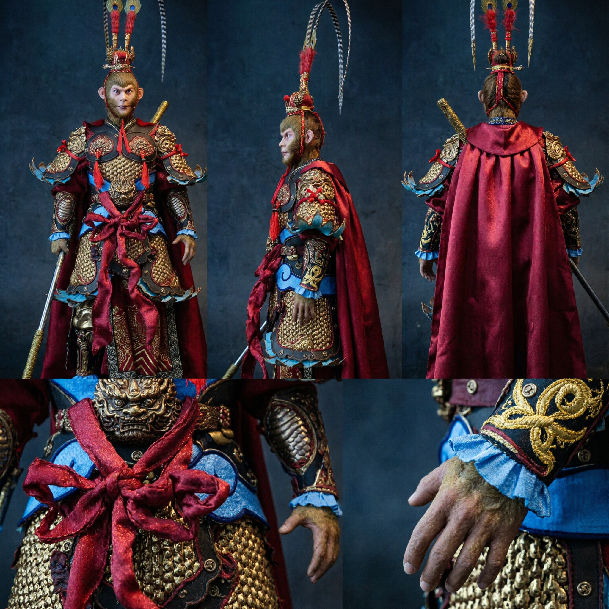 Costume traditionnel chinois du Roi Singe Sun Wukong pour cosplay - Ensemble complet avec armure et bâton pour adultes - Halloween - Asian Costume