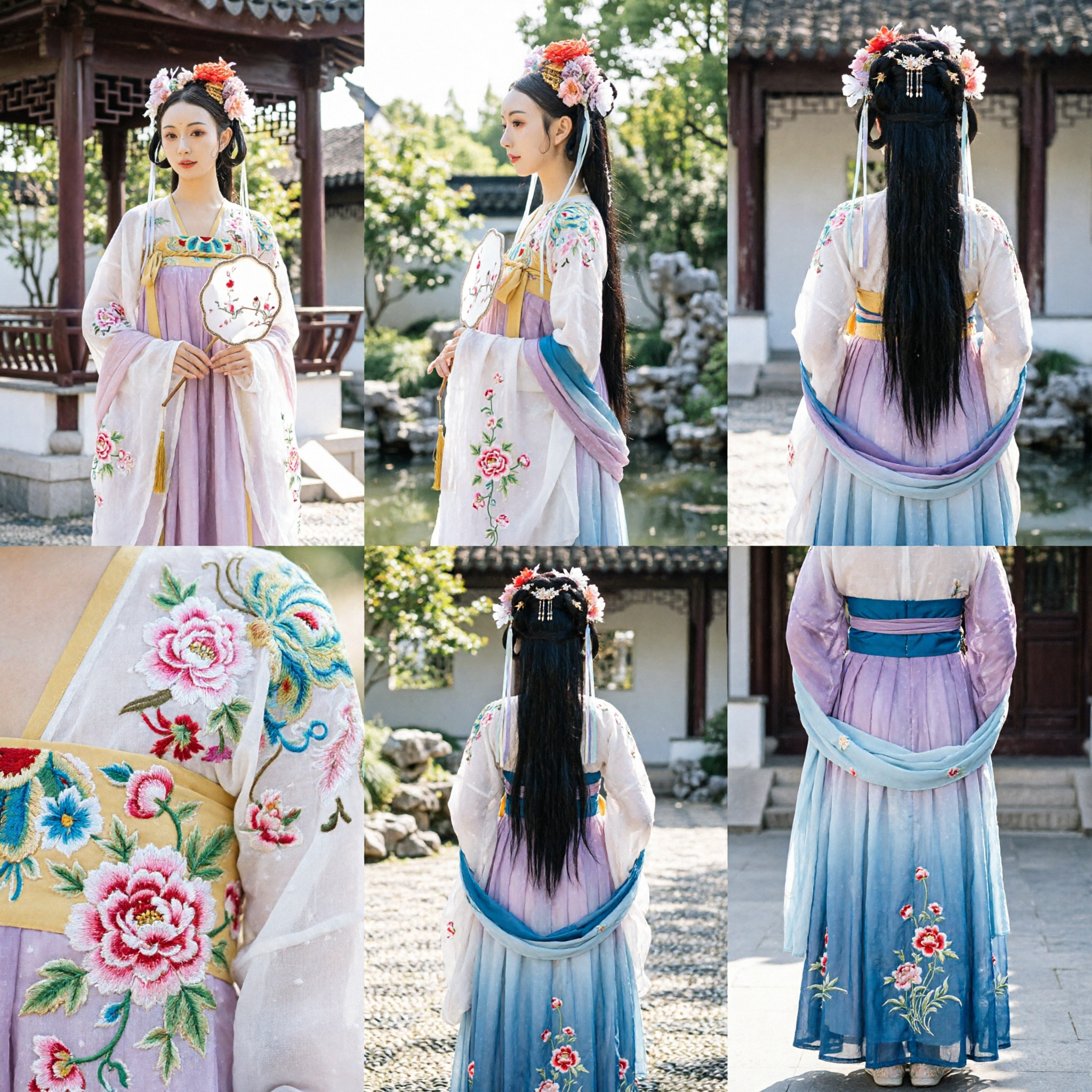 Traje Tradicional Chinês Hanfu da Dinastia Tang, Vestido Ruqun Rosa com Bordado Floral Antigo para Mulheres e Fotografia - Asian Costume