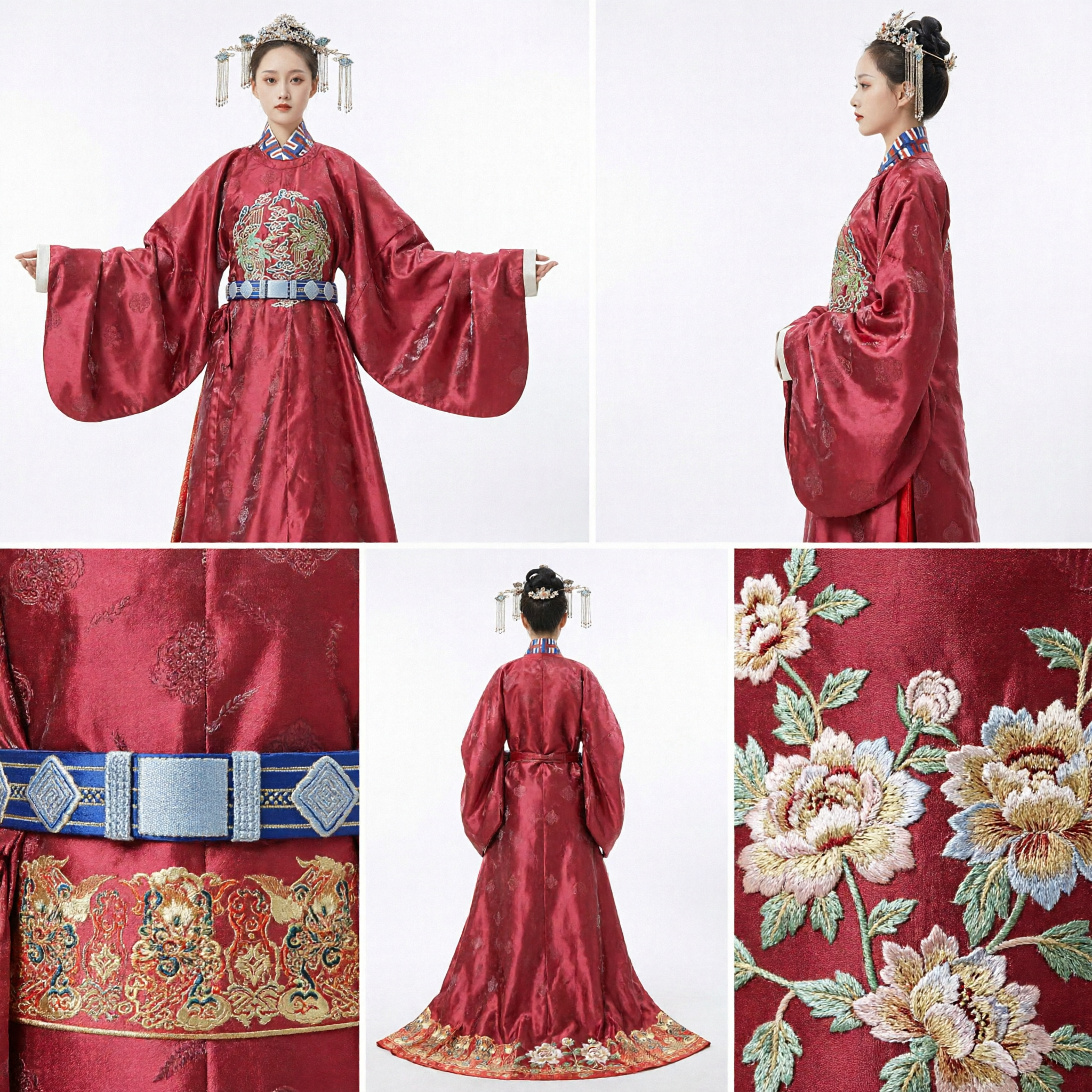 Hanfu Tradizionale Cinese della Dinastia Ming, Veste Rossa Ricamata, Antico Costume da Consorte Imperiale per Donne - Asian Costume