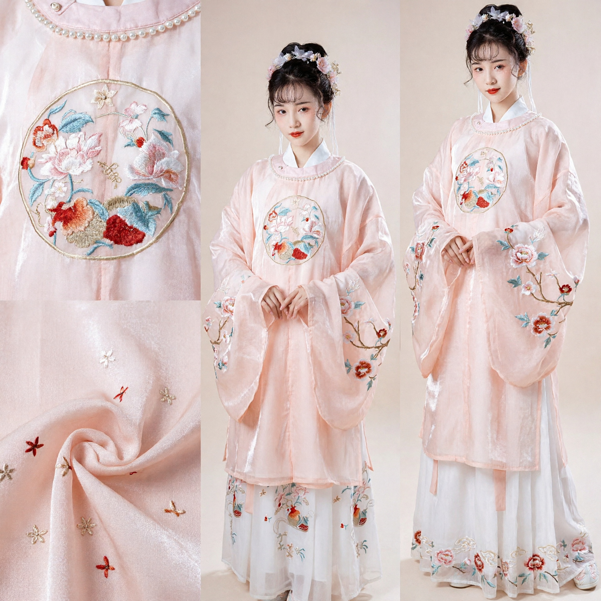 Elegantes rosa traditionelles chinesisches Hanfu besticktes Feenkleid antikes Kostüm komplettes Set für Frauen - Asian Costume
