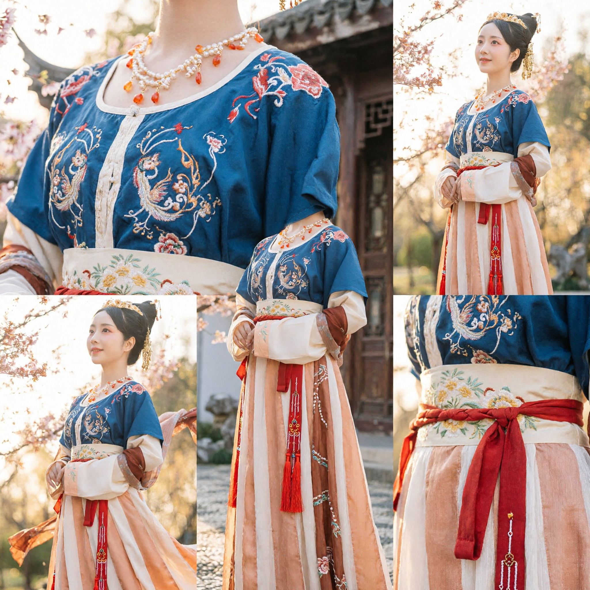Hanfu Tradizionale Cinese Abito Ruqun della Dinastia Tang con Top Ricamato Blu e Gonna Sfumata Costume da Antica Principessa per Donne - Asian Costume