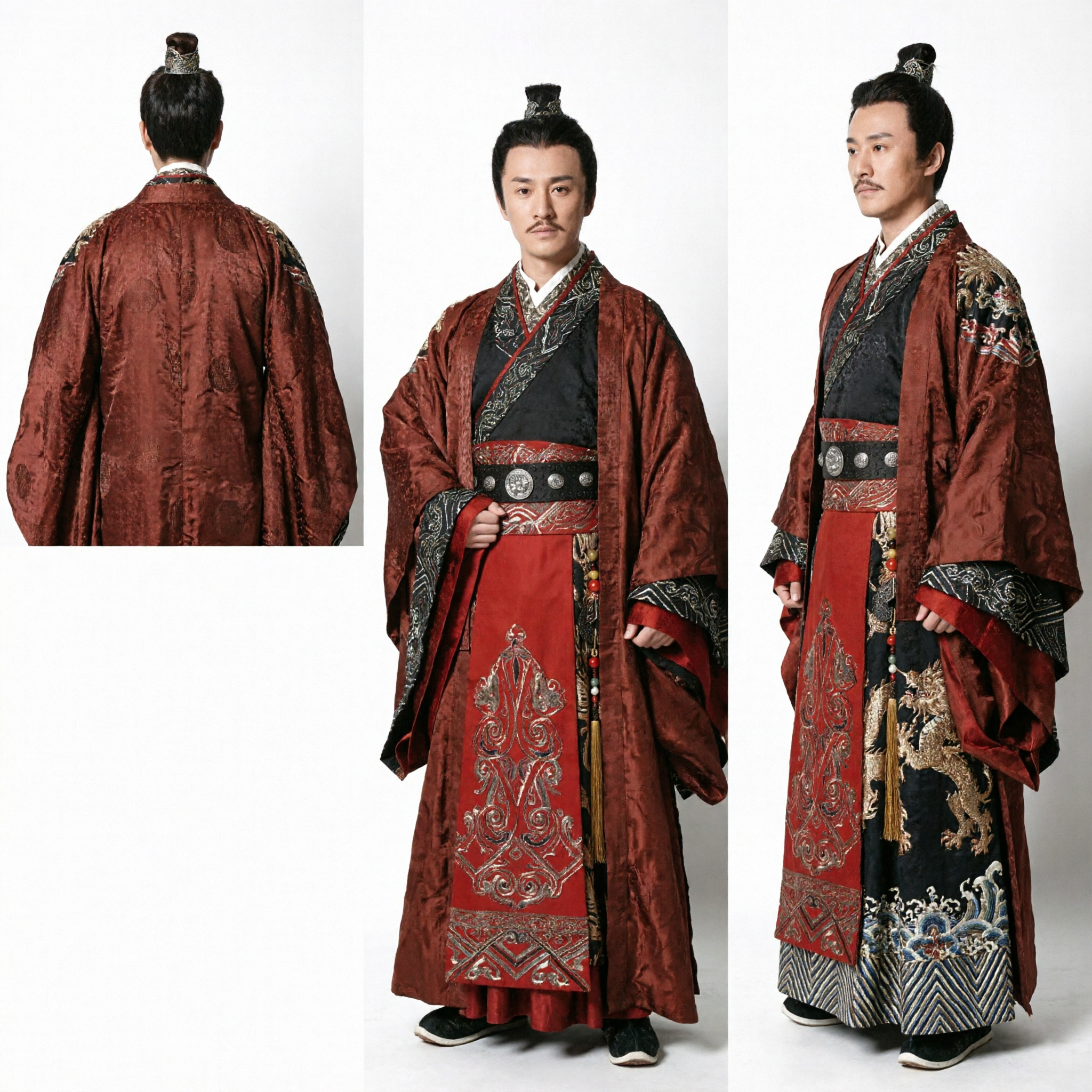Costume Hanfu cinese antico per Uomini, Tradizionale Veste Nobile Rossa con Ricami per Cosplay - Asian Costume