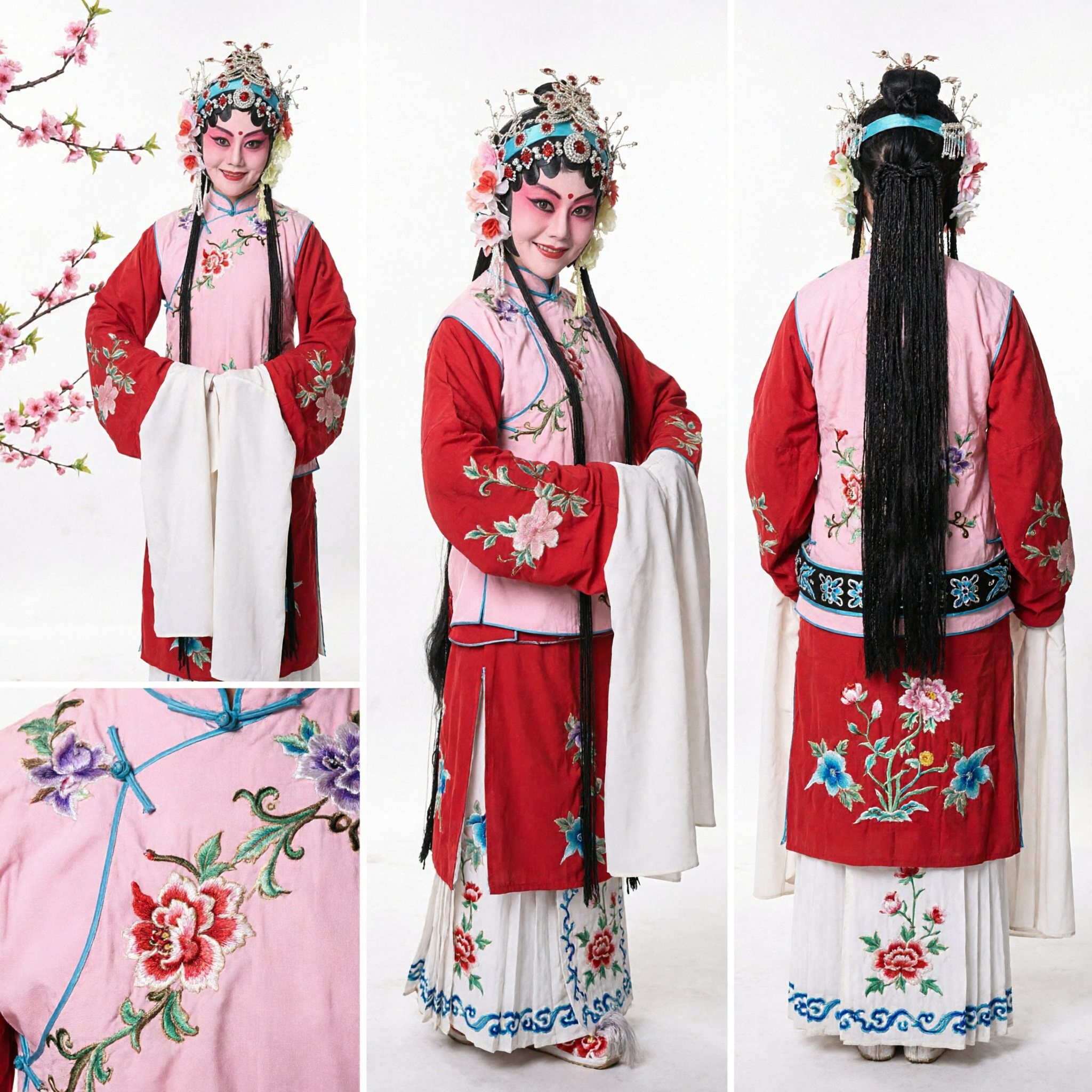 Costume traditionnel d'opéra de Pékin pour femmes - Ensemble complet avec coiffe et robe brodée pour spectacle sur scène - Asian Costume