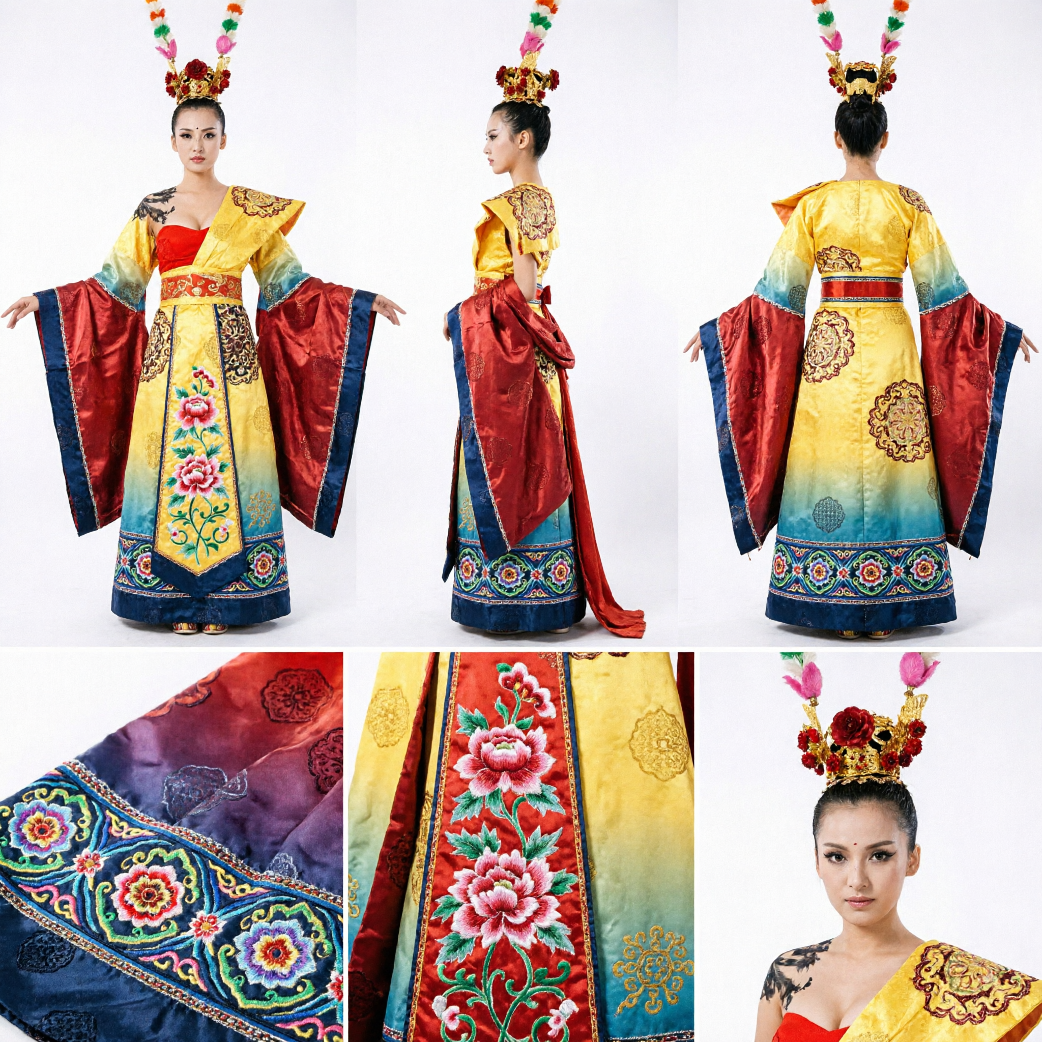 Traje da Ópera Chinesa Inspirado no Rei Macaco, com Tocado de Penas de Faisão para Performance no Palco para Mulheres - Asian Costume