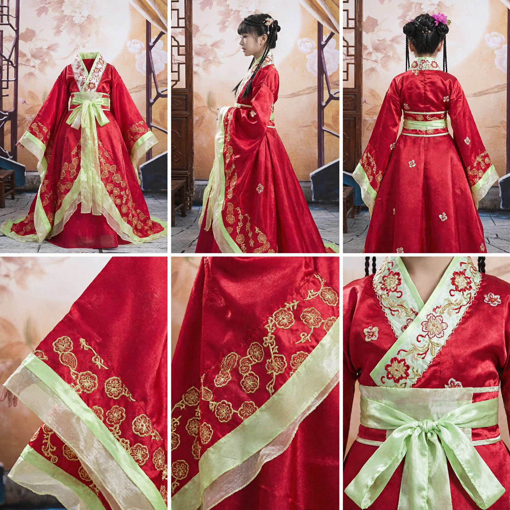 Girls Red Traditional Hanbok Dress Kids Ancient Korean Costume for Stage Performance and Cultural Festivals - Asian Costume