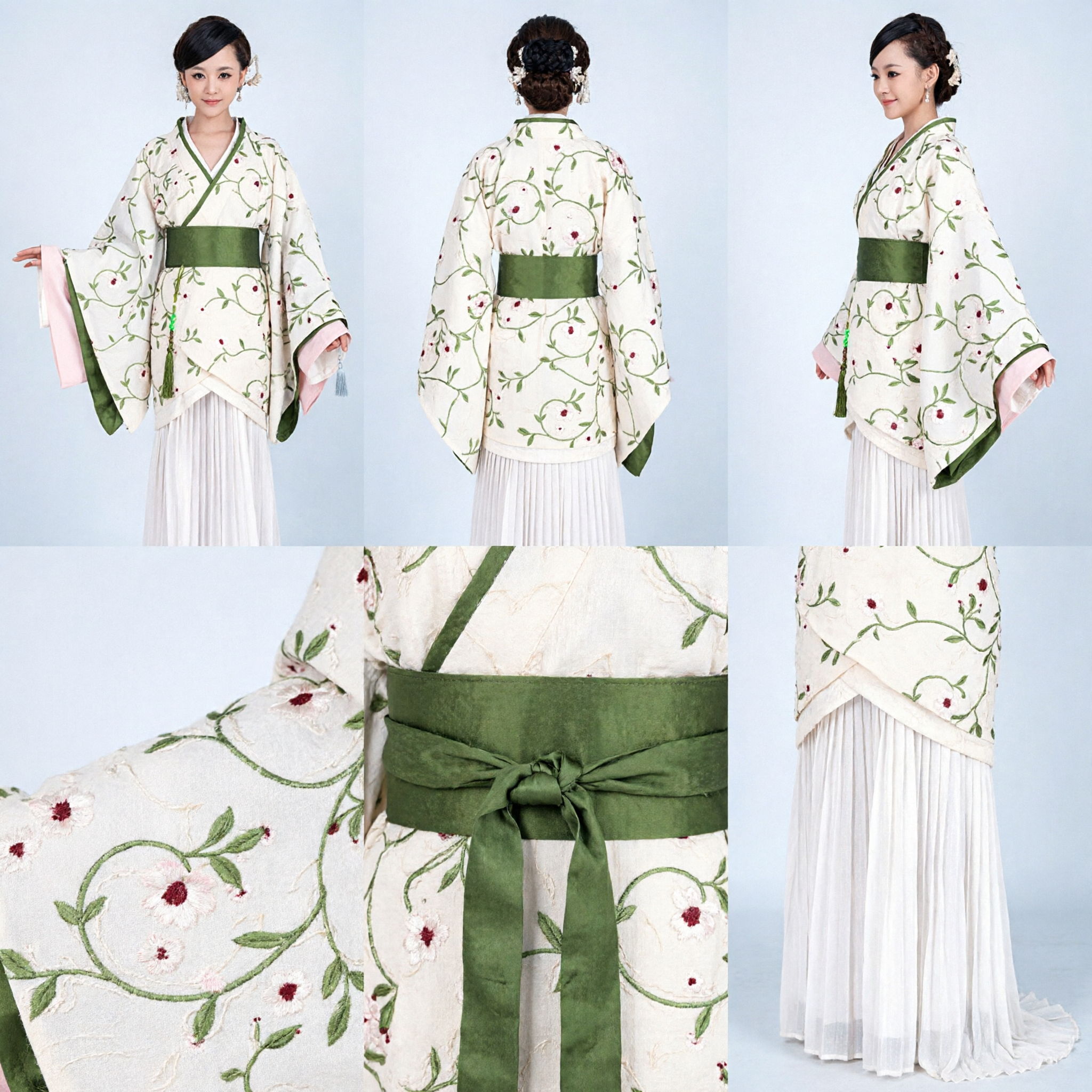 Elegante Hanfu Cinese Tradizionale per Donne Veste Verde con Ricamo Floreale e Maniche Ampie per Performance e Cosplay - Asian Costume