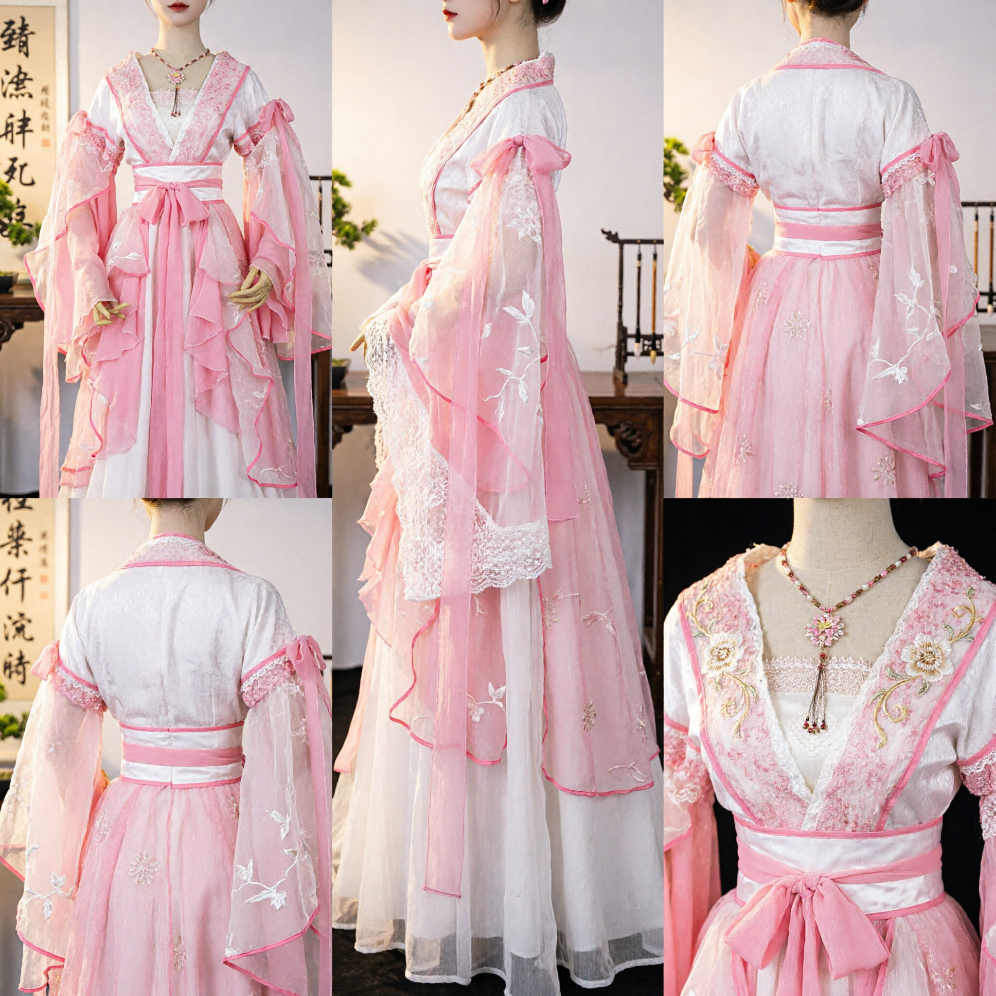 Traditional Chinese Hanfu Dress Pink and White Tang Dynasty Fairy Costume for Women Cosplay Performance - Asian Costume