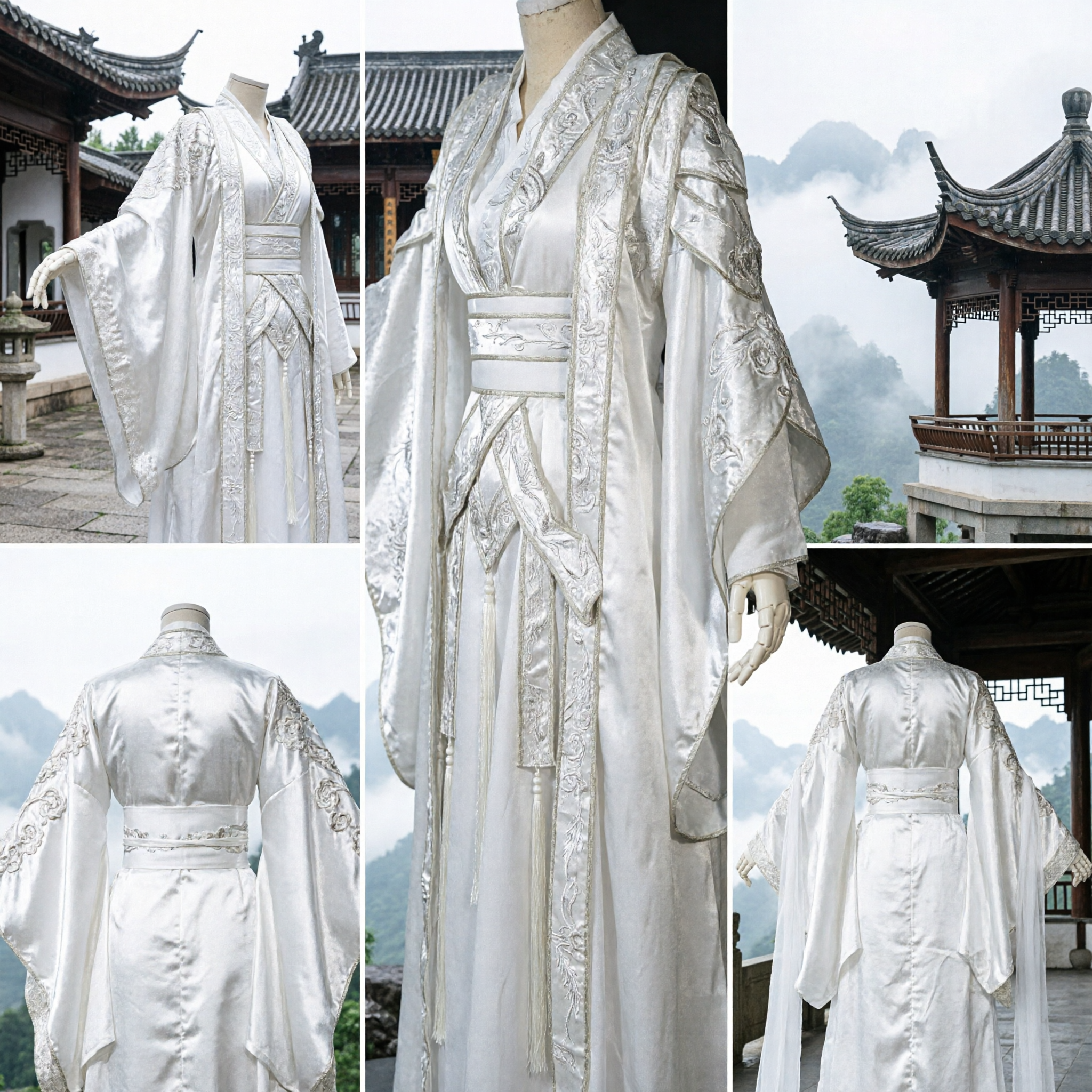 Costume chinois ancien Hanfu blanc élégant, robe traditionnelle brodée pour hommes, cosplay et performance Wuxia - Asian Costume