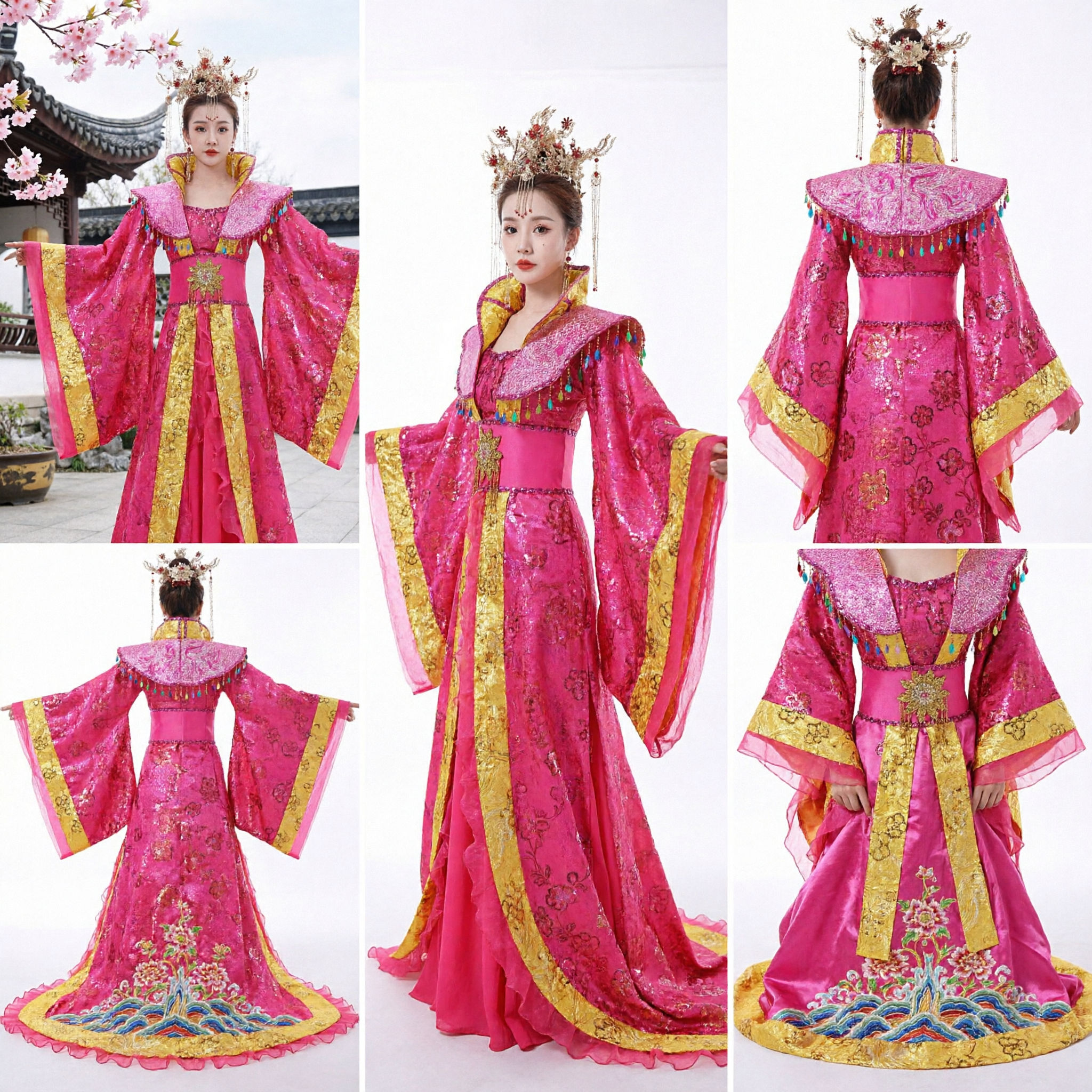 Costume d'ancienne princesse chinoise Robe Hanfu rose de la dynastie Tang Tenue traditionnelle de concubine impériale pour femmes pour spectacle sur scène - Asian Costume