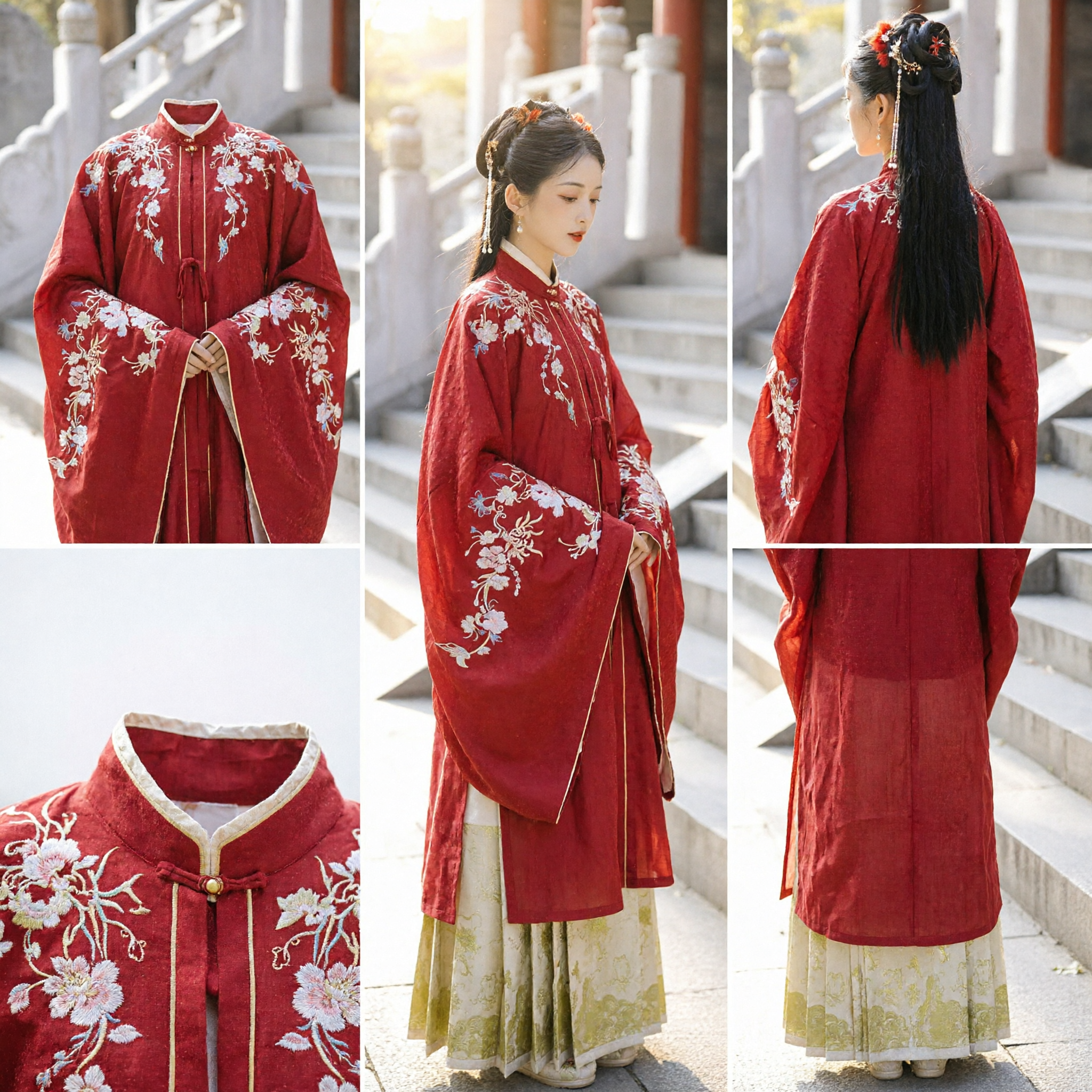 Traditional Chinese Ming Dynasty Hanfu Red Embroidered Jacket and Gold Pleated Skirt Ancient Costume for Women - Asian Costume