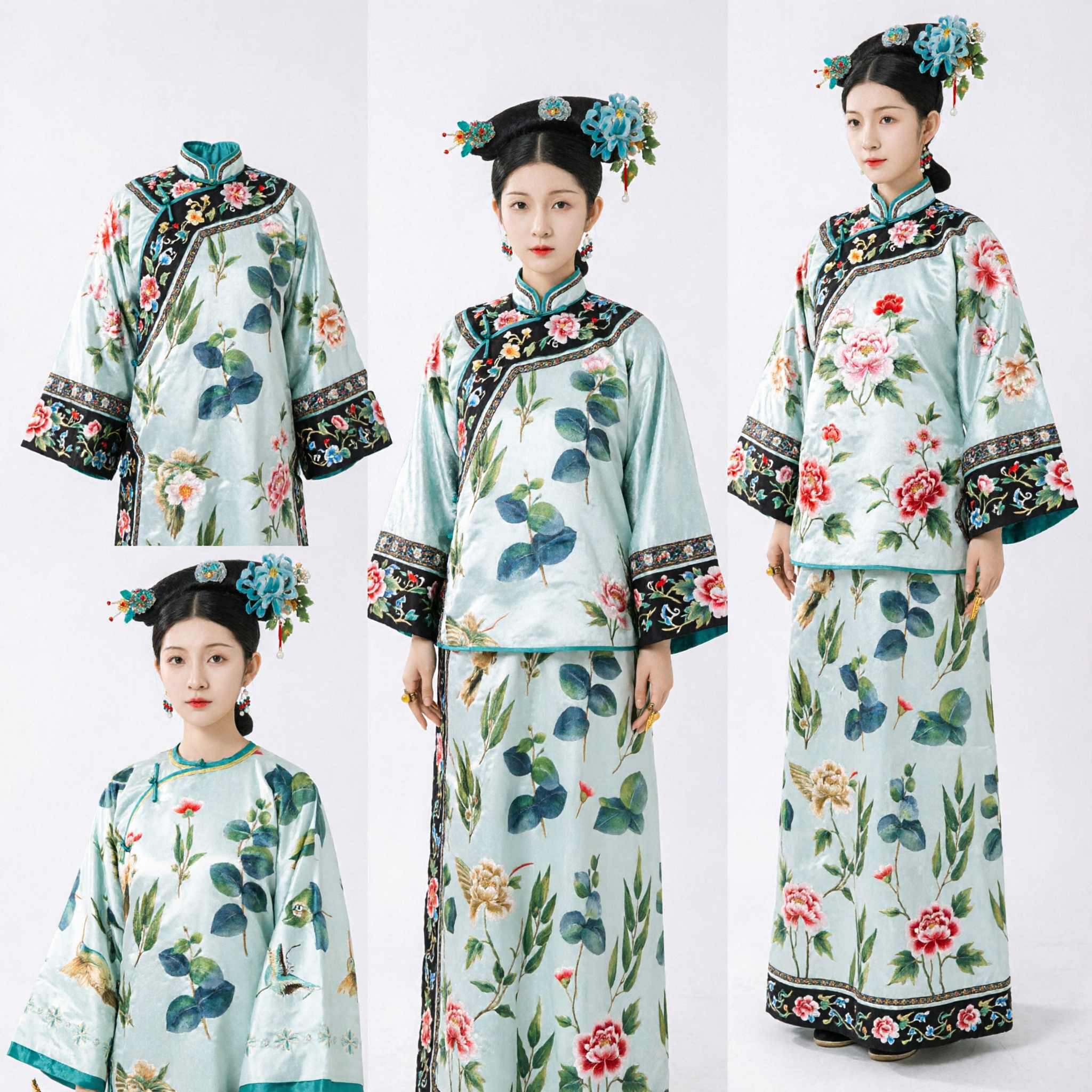 Traditionelles chinesisches antikes Prinzessinnen-Kostüm, grünes blumiges Hanfu-Kleid für Frauen Cosplay Auftritt - Asian Costume
