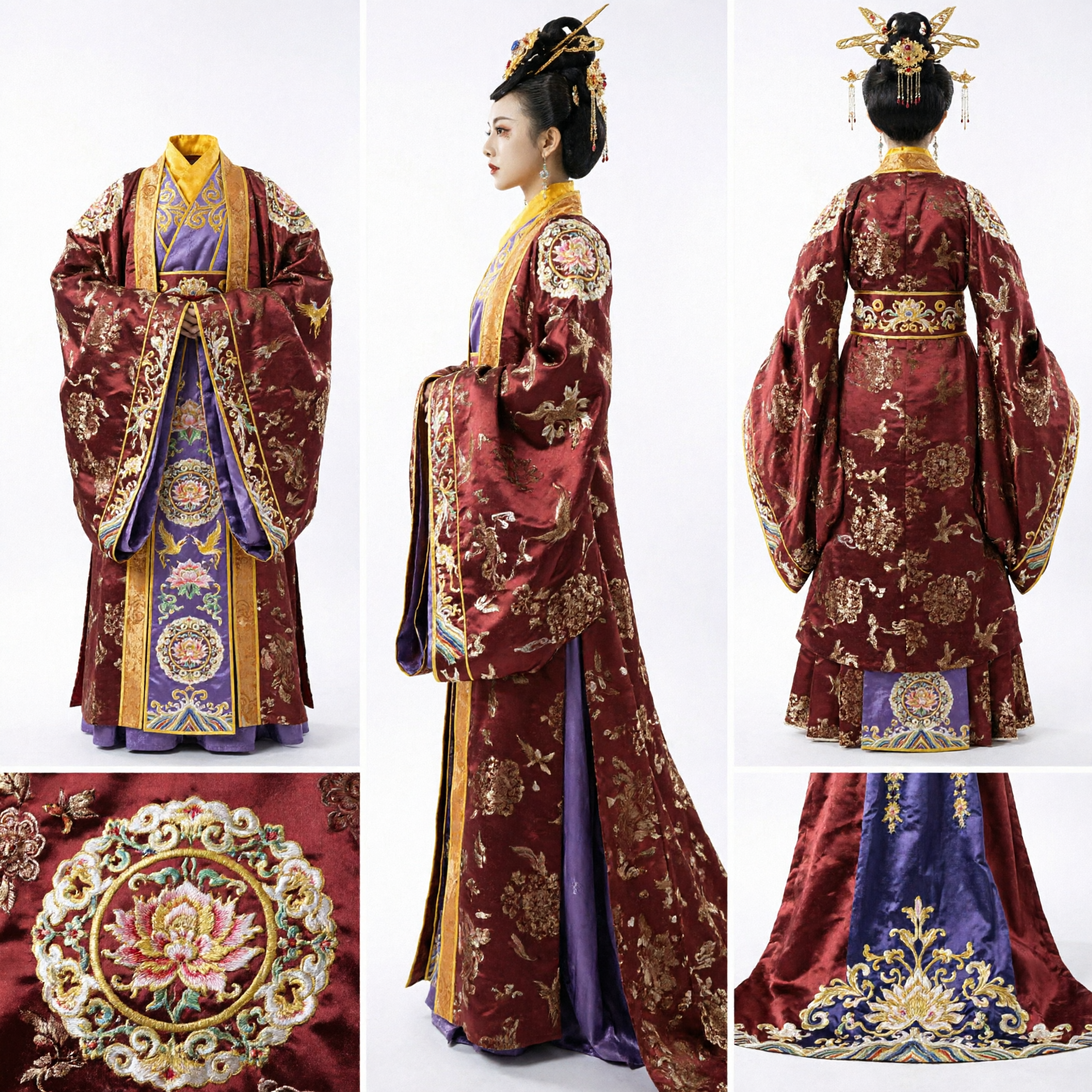 Starożytny chiński strój cesarzowej Hanfu, czerwona tradycyjna suknia wraz z nakryciem głowy dla kobiet do historycznego cosplayu i występów - Asian Costume