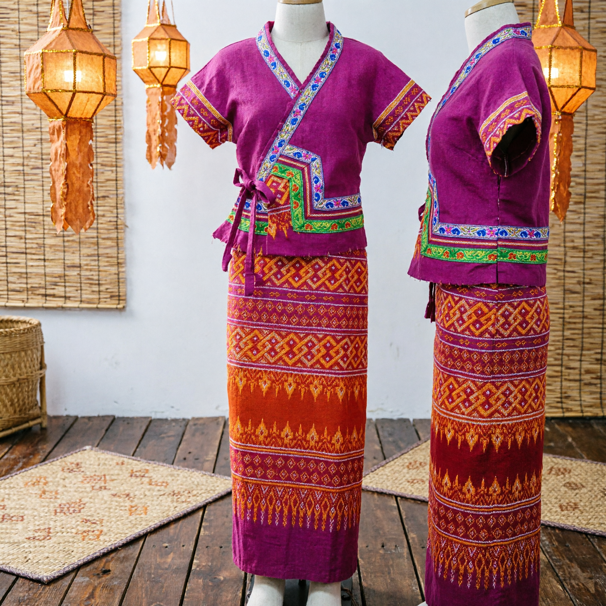 Conjunto de Traje Étnico Tradicional Chino para Mujer: Top Envuelto Rosa y Falda con Estampados para Presentación de Danza Folclórica - Asian Costume