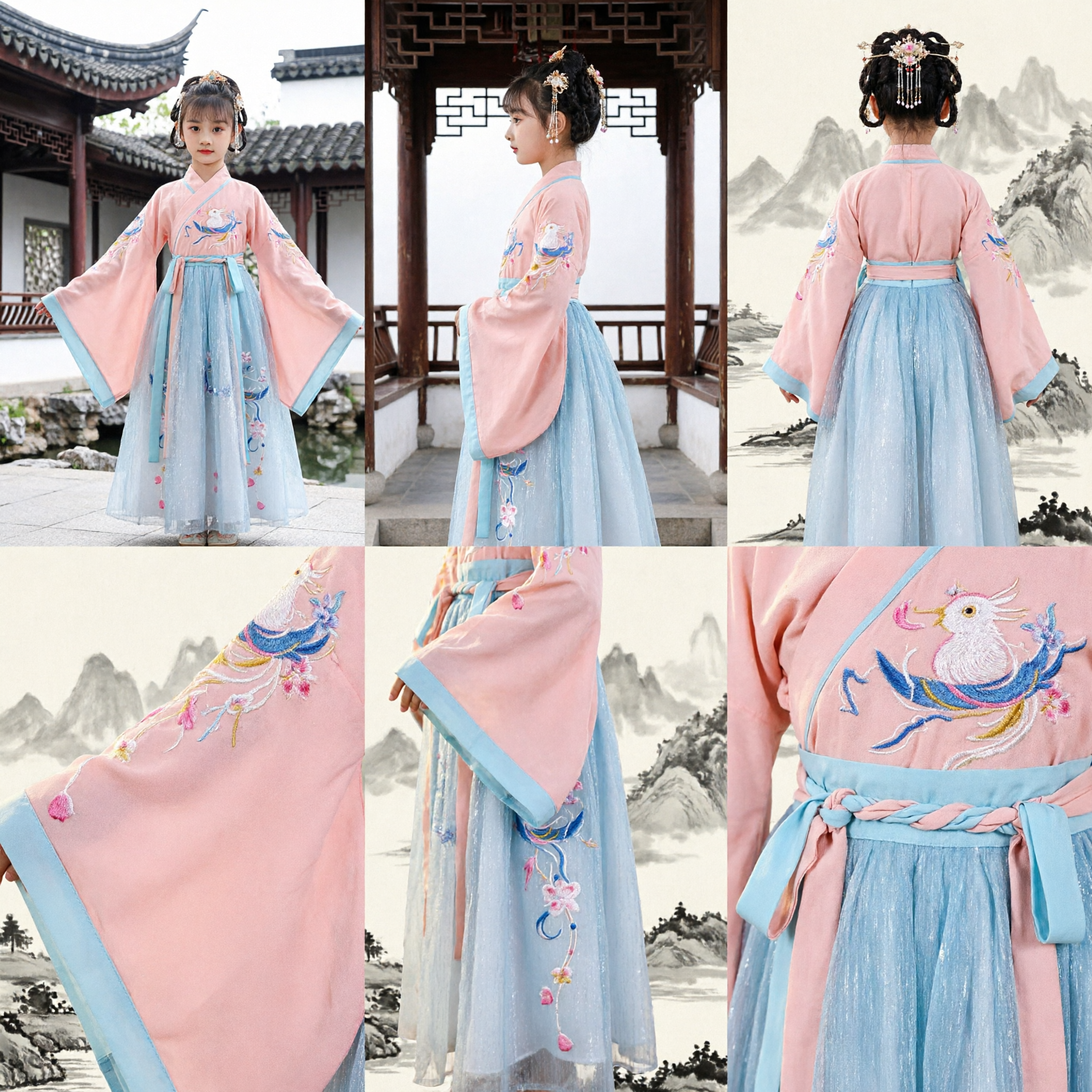 Hanfu cinese tradizionale rosa per bambine, costume antico da principessa della dinastia Tang per esibizioni e fotografia - Asian Costume