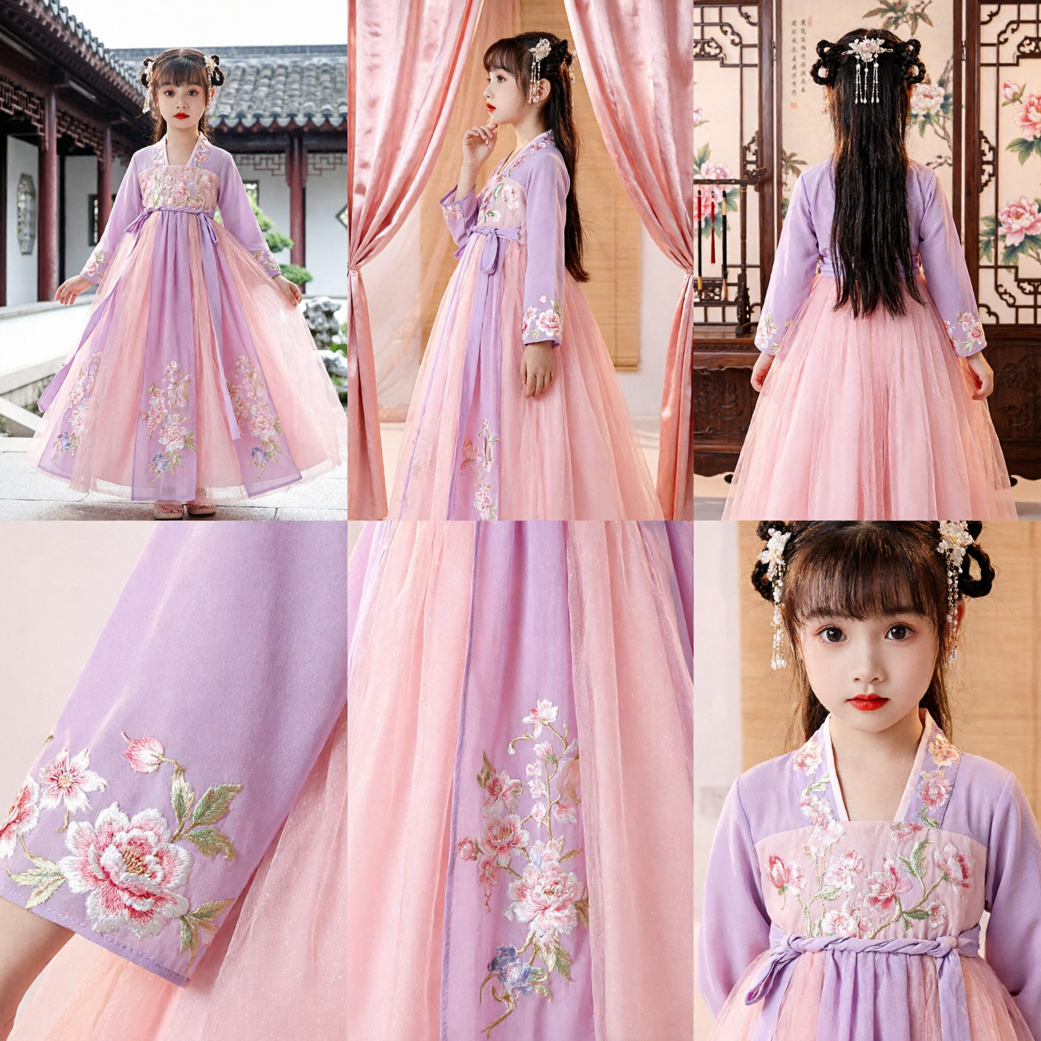 Vestido Hanfu Tradicional Chino para Niñas, Traje de Hada en Degradé Púrpura y Rosa para Bodas, Fiestas y Presentaciones - Asian Costume